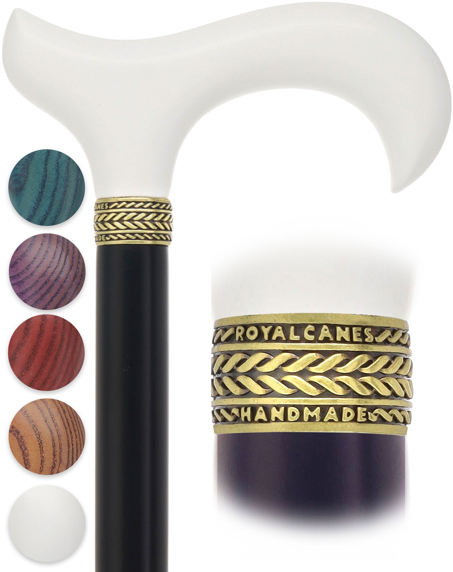 Royal Canes Standard Size Classic Derby: Wood-Stained, Pewter Collar, 6 Color Options