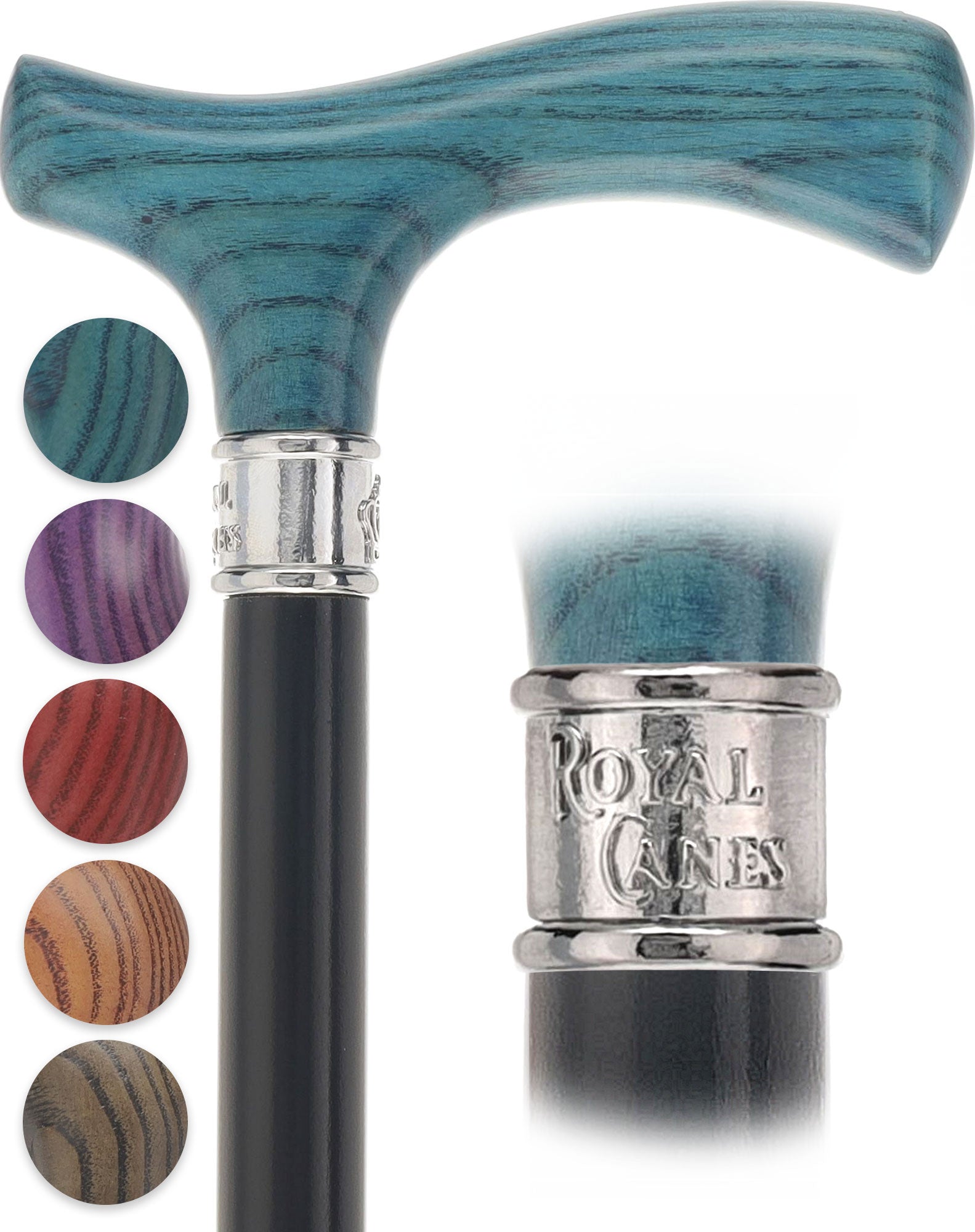 Royal Canes Classic Fritz: Wood-Stained, Pewter Collar (Standard & Slim Profiles)