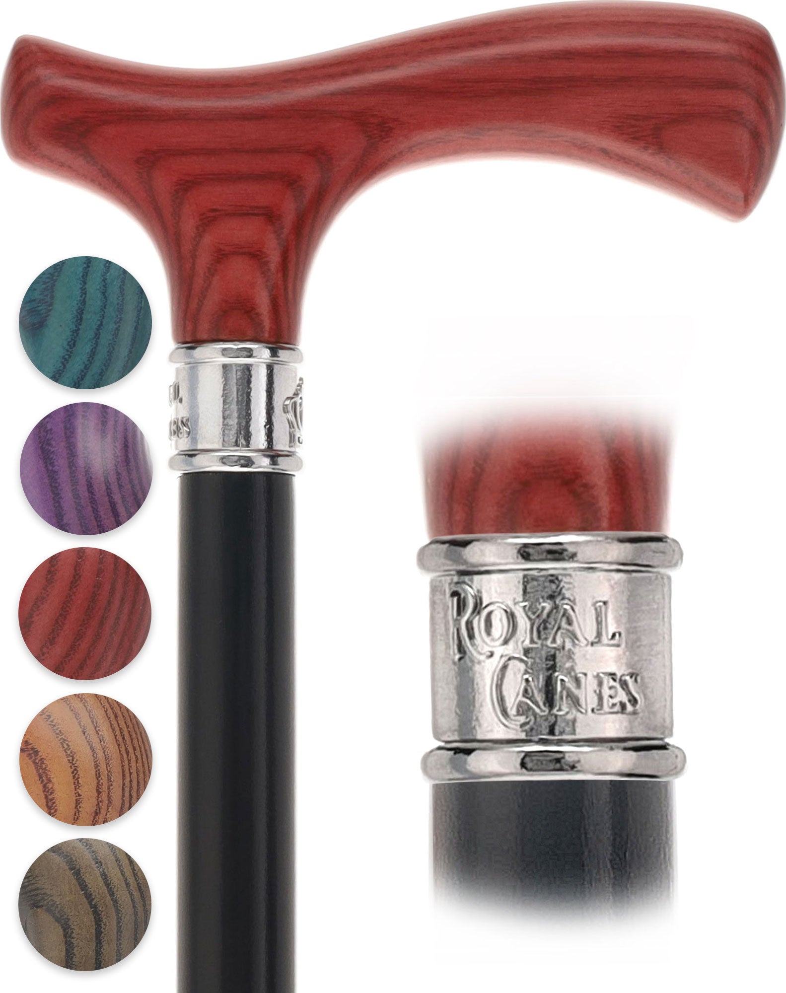 Royal Canes Classic Fritz: Wood-Stained, Pewter Collar (Standard & Slim Profiles)
