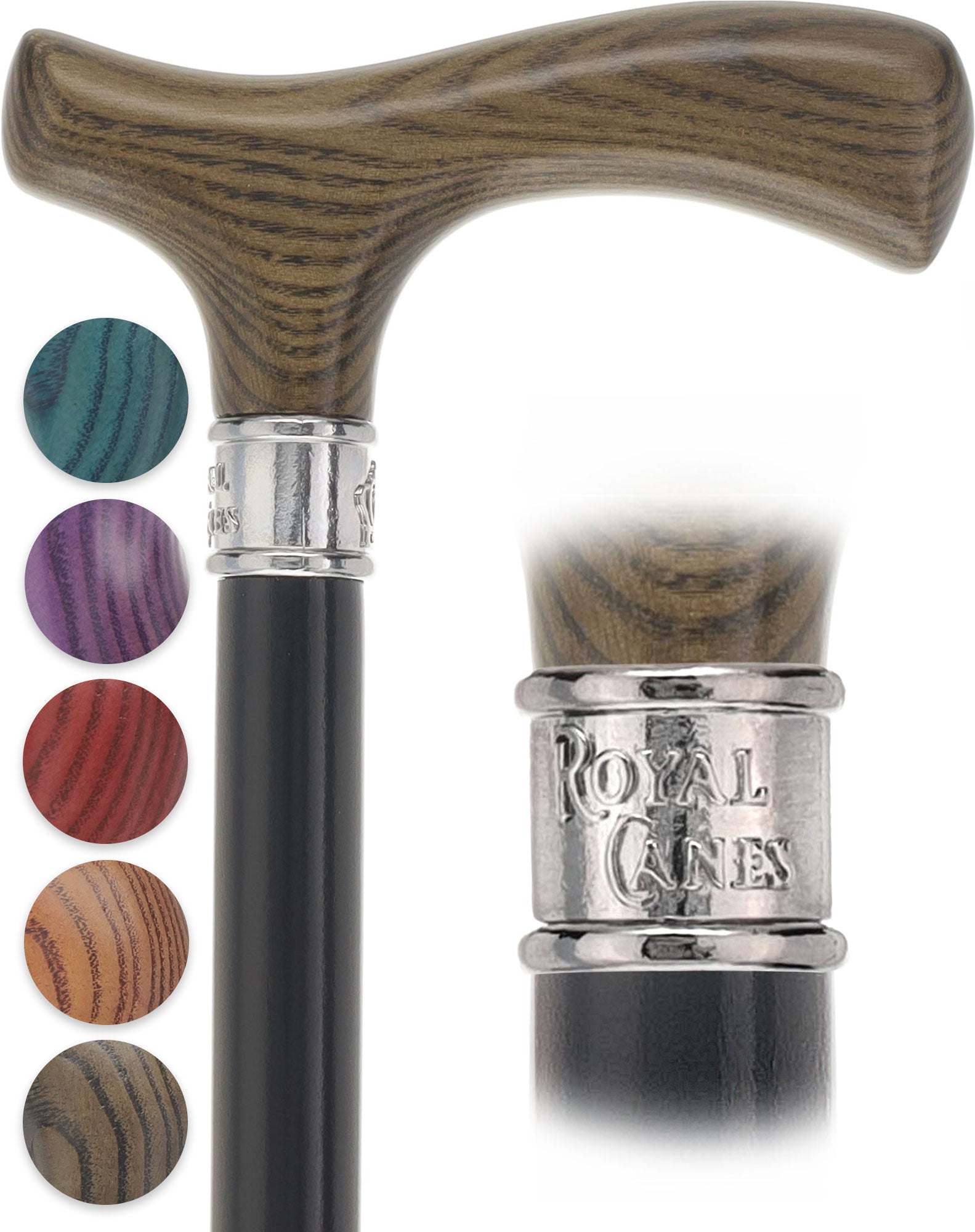 Royal Canes Classic Fritz: Wood-Stained, Pewter Collar (Standard & Slim Profiles)