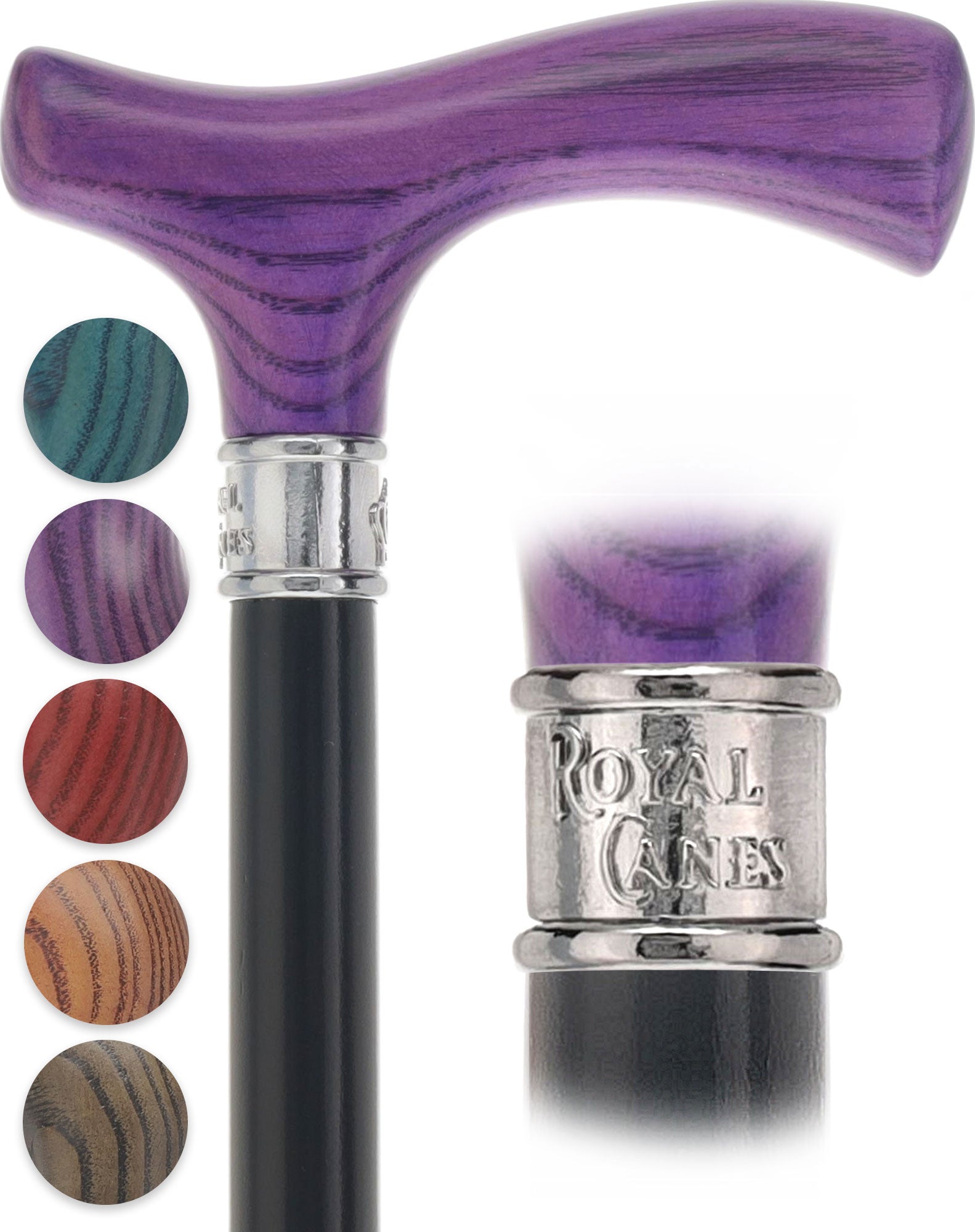 Royal Canes Classic Fritz: Wood-Stained, Pewter Collar (Standard & Slim Profiles)