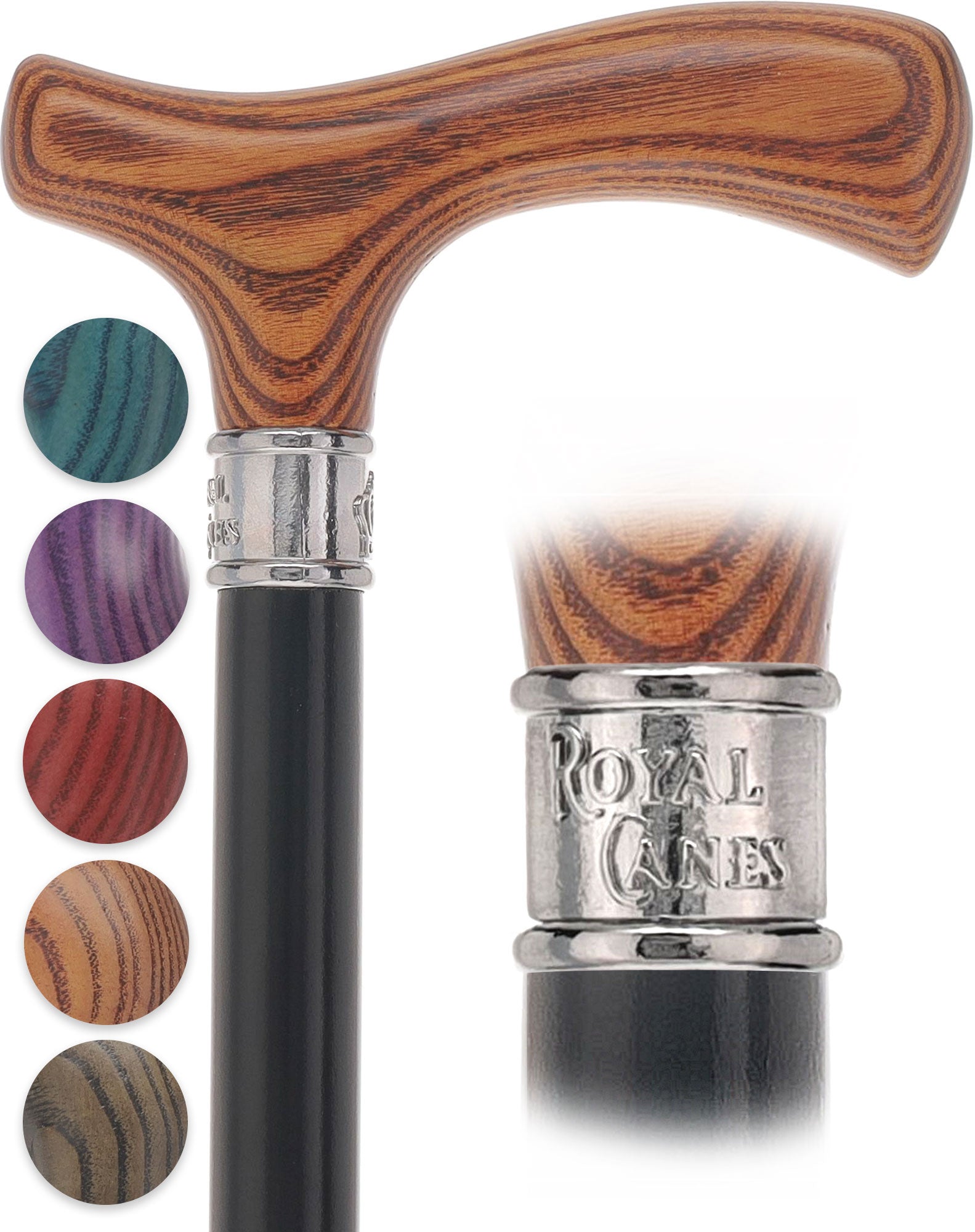 Royal Canes Classic Fritz: Wood-Stained, Pewter Collar (Standard & Slim Profiles)