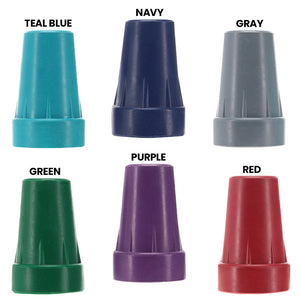16mm rubber cane tips in teal blue, navy, gray, green, purple, and red