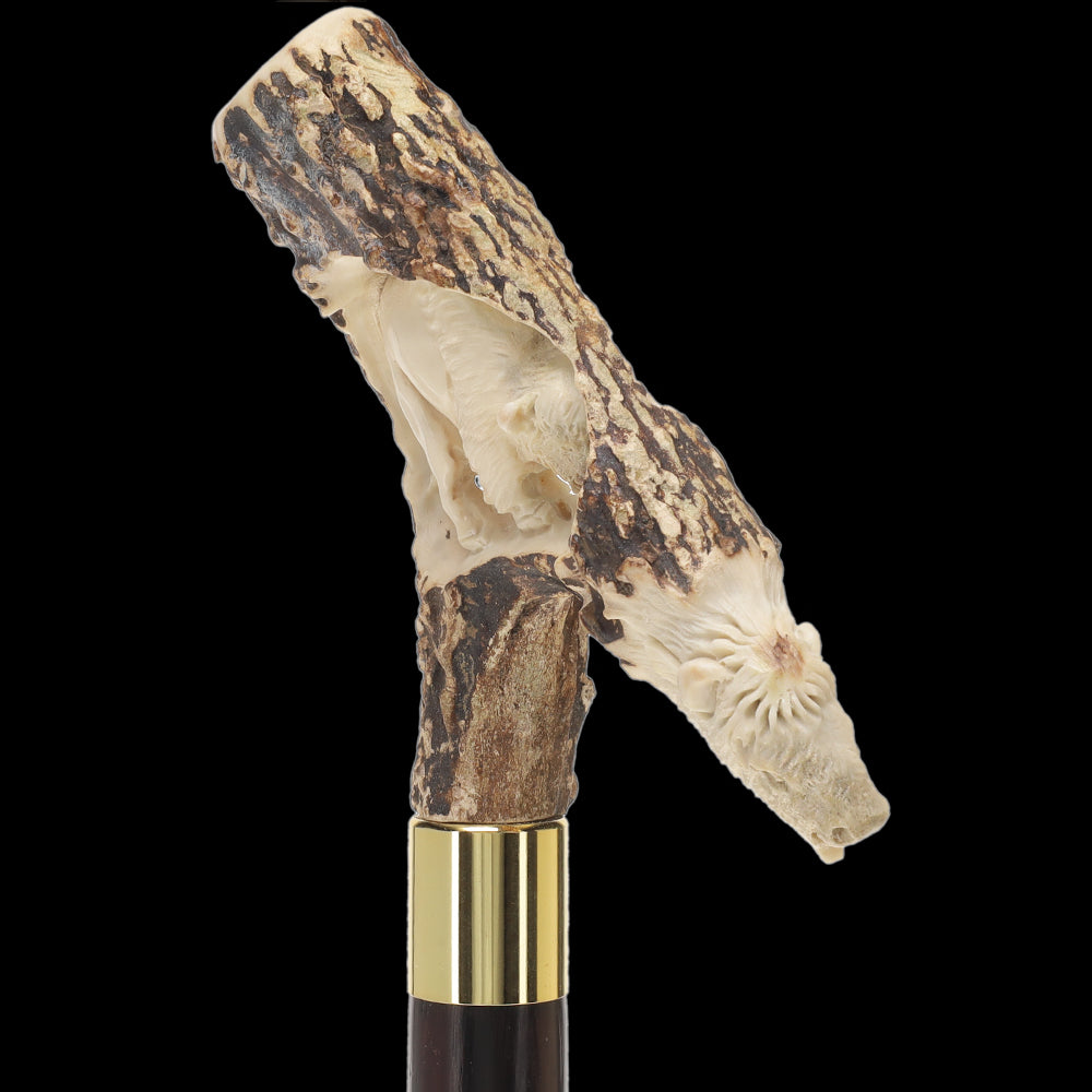 Carved Bison Antler Buffalo Bone: Collector Cane - Limited Supply