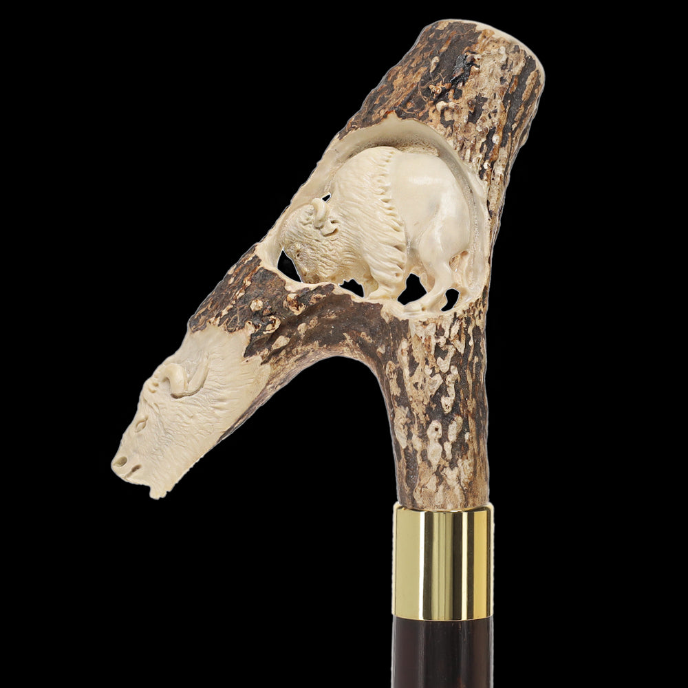 Carved Bison Antler Buffalo Bone: Collector Cane - Limited Supply