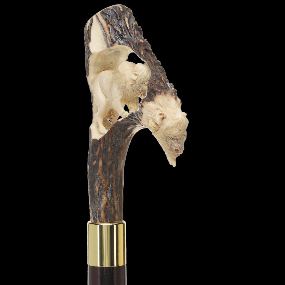 Carved Bison Antler Buffalo Bone: Collector Cane - Limited Supply