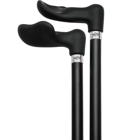 Scratch and Dent Black SoftGrip, Palm Grip Walking Cane with Black Beechwood Shaft, Silver collar V2151