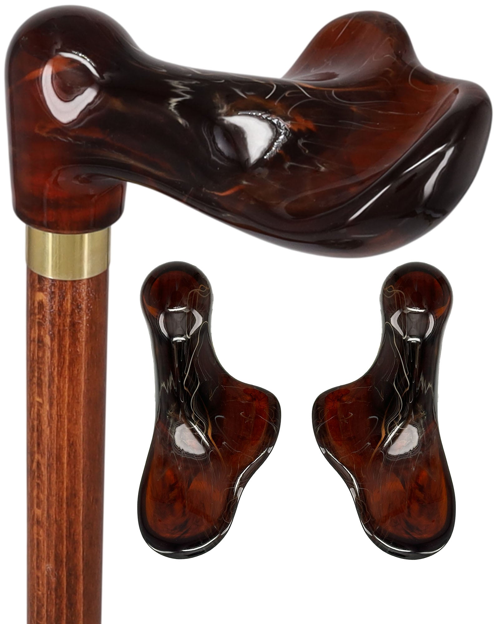 Hand-Specific Palm Grip Cane: Translucent Amber & Cherrywood