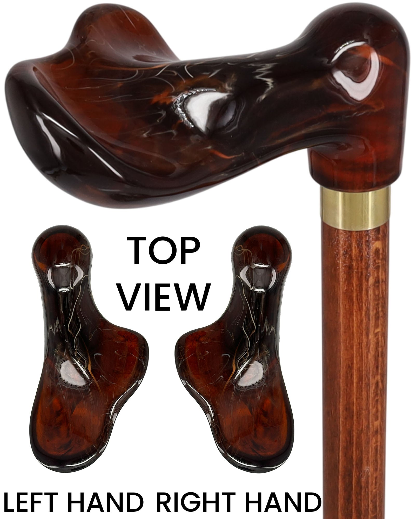 Hand-Specific Palm Grip Cane: Translucent Amber & Cherrywood