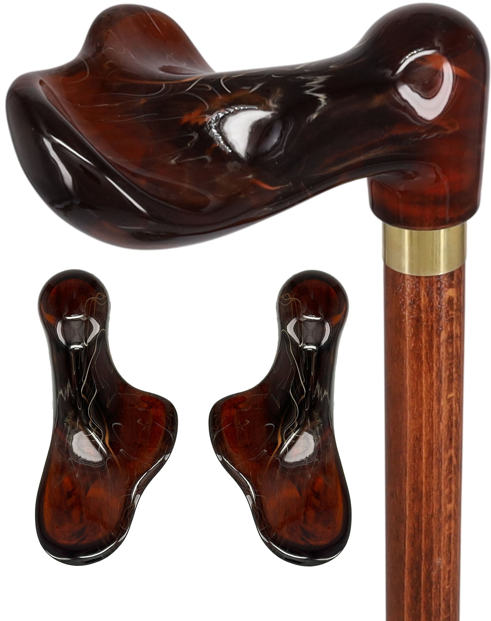 Hand-Specific Palm Grip Cane: Translucent Amber & Cherrywood