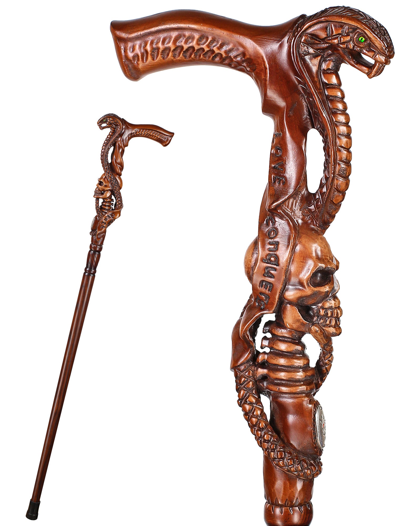 Cobra & Skull Encounter: Intricately Handcarved Artisan Cane