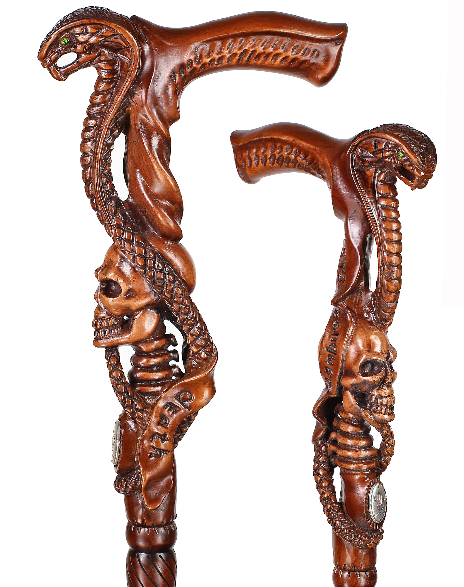 Cobra & Skull Encounter: Intricately Handcarved Artisan Cane