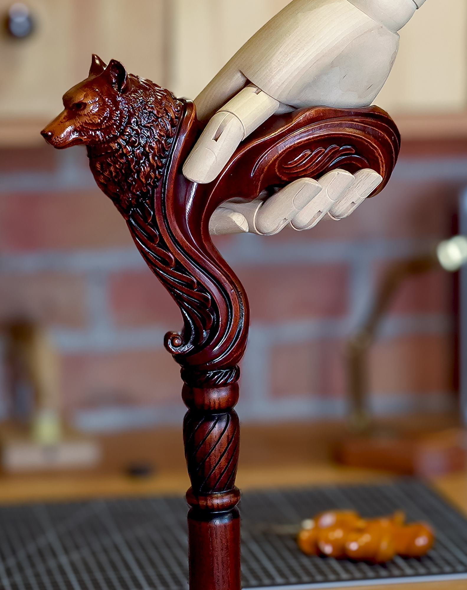 Wolf: Artisan Intricate Detail Hand-Carved Walking Cane