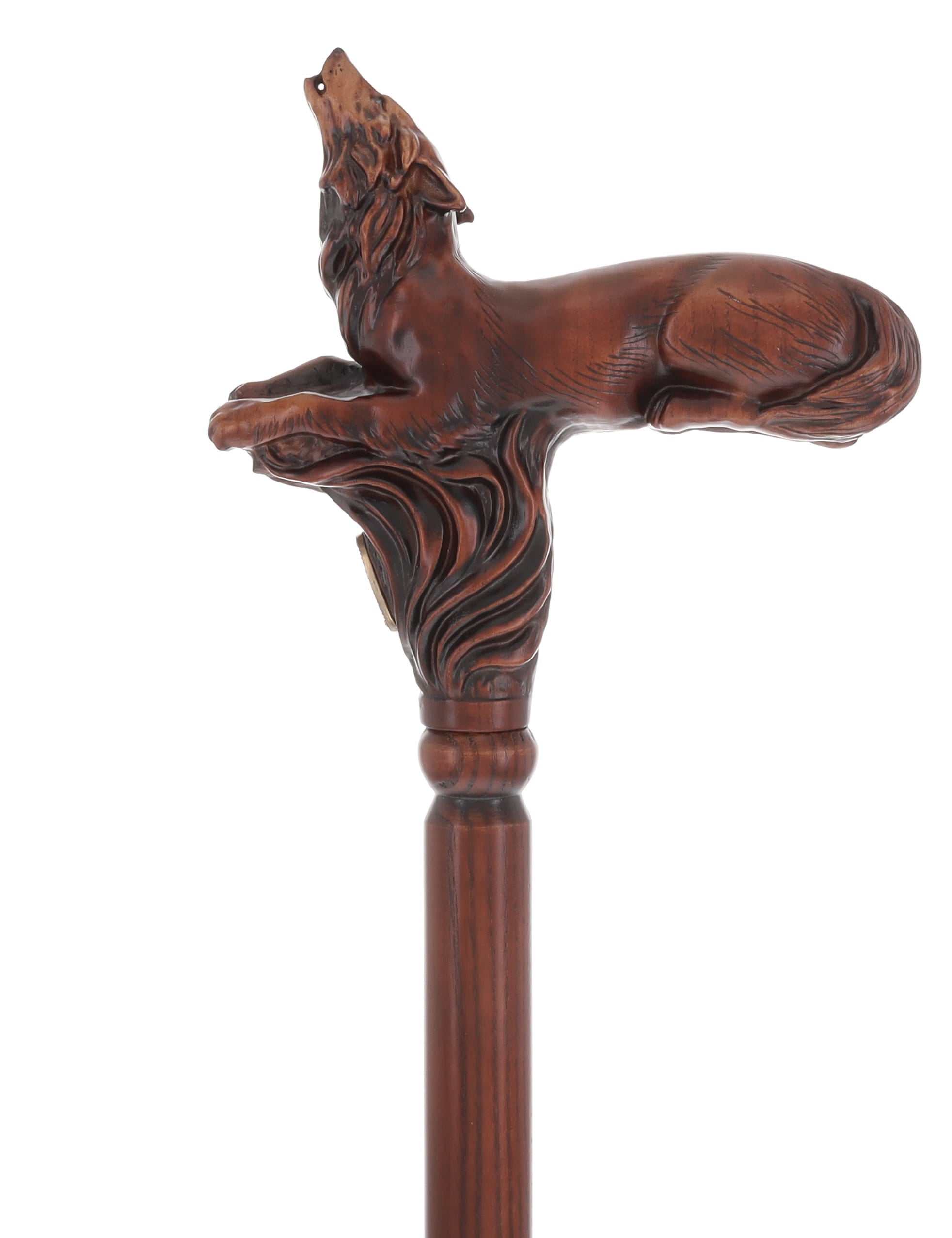 Howling Wolf Artisan Intricate Hand-Carved Walking Cane