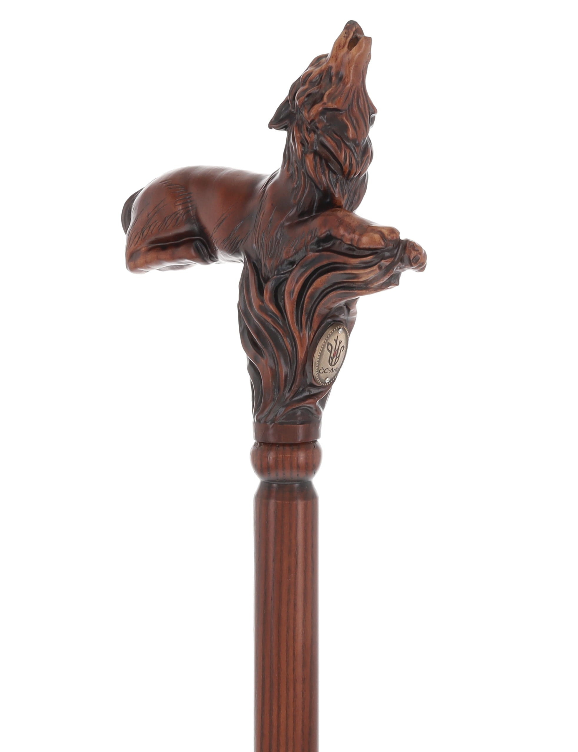 Howling Wolf Artisan Intricate Hand-Carved Walking Cane
