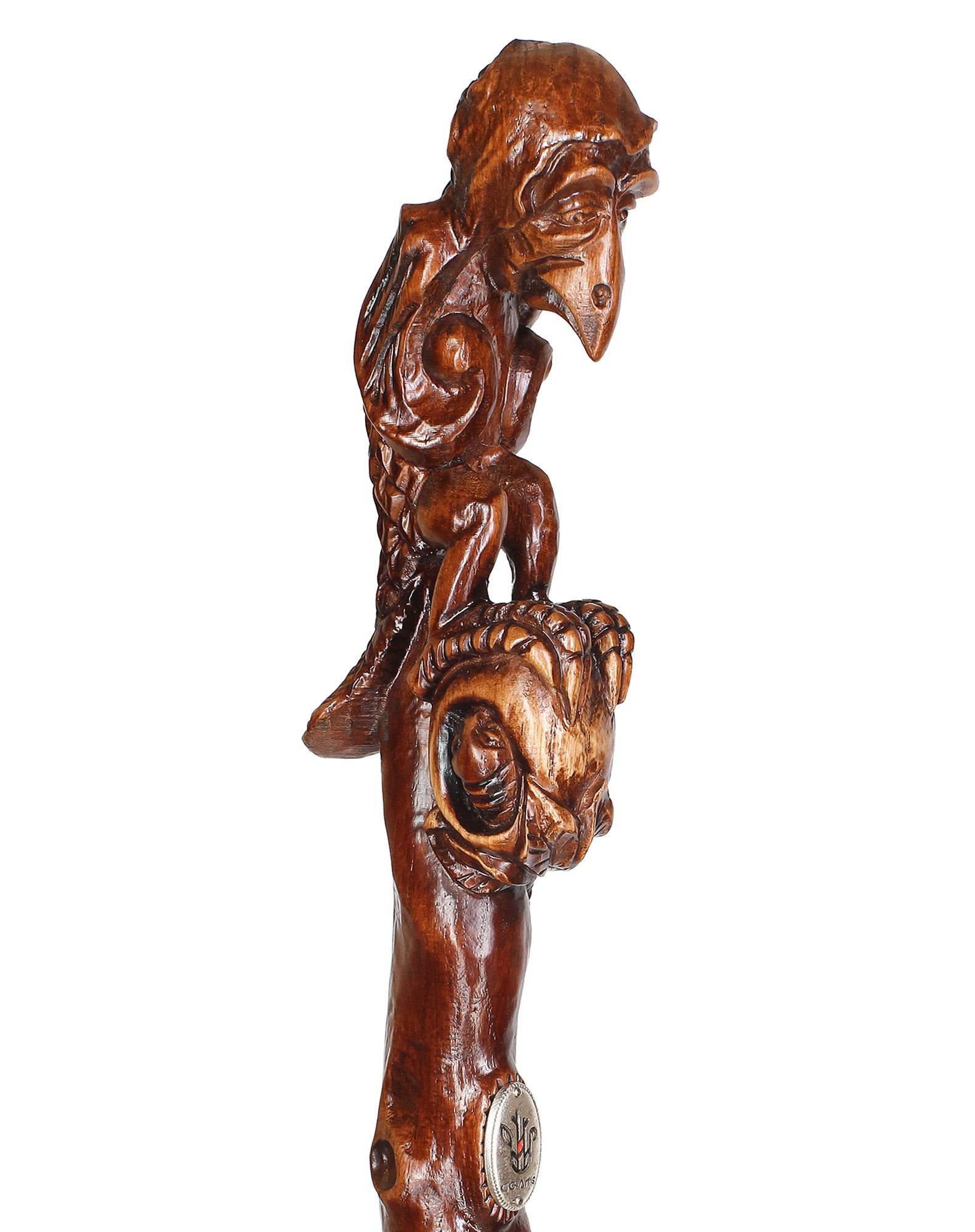 Sad Griffin Raven Bird Artisan Intricate Hand-Carved Walking Cane