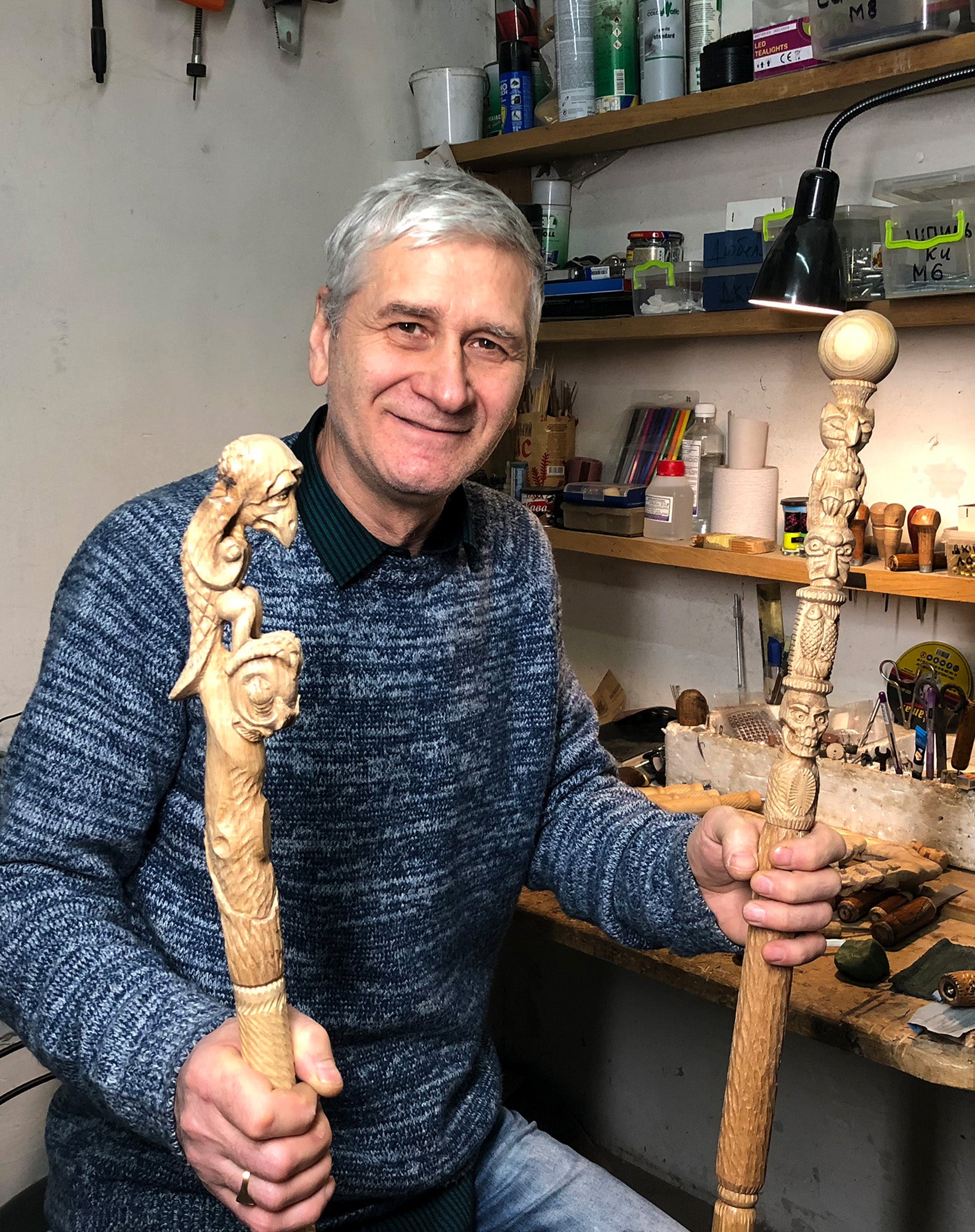 Sad Griffin Raven Bird Artisan Intricate Hand-Carved Walking Cane