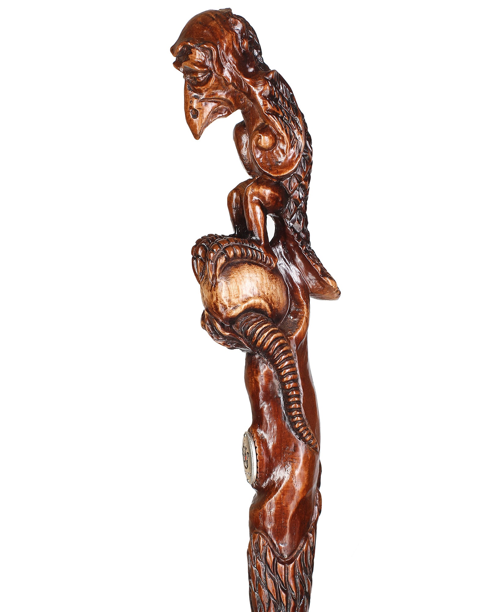Sad Griffin Raven Bird Artisan Intricate Hand-Carved Walking Cane