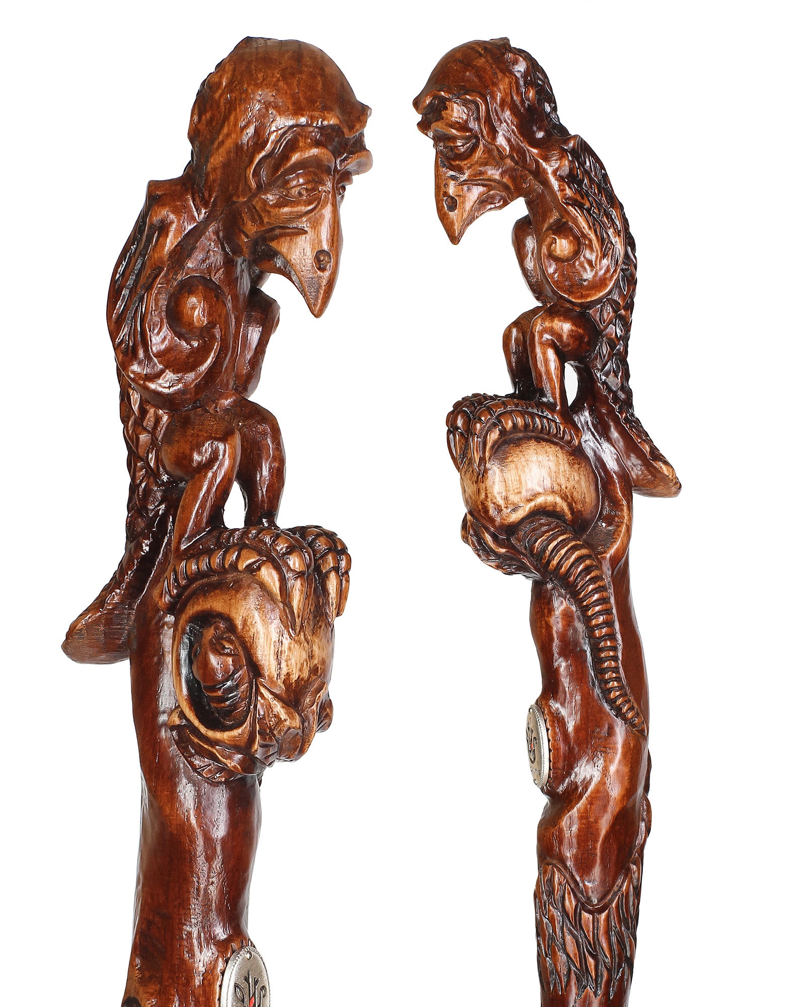 Sad Griffin Raven Bird Artisan Intricate Hand-Carved Walking Cane
