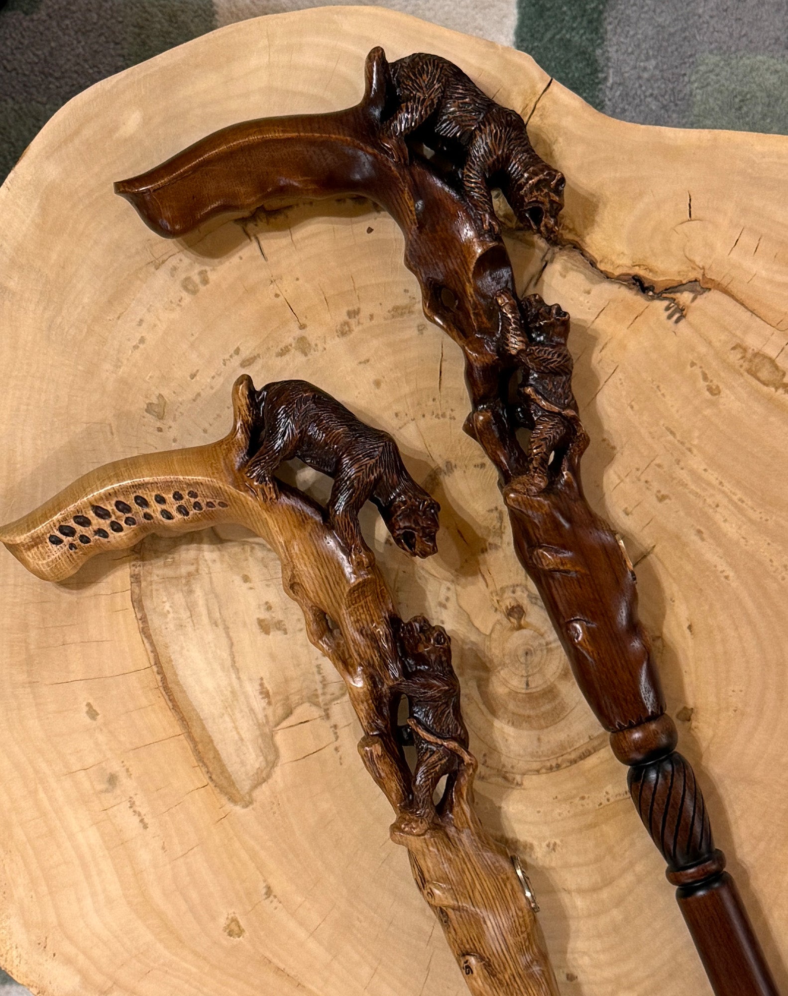 Mama Bear with Baby Bear: Artisan Intricate Hand-Carved Cane