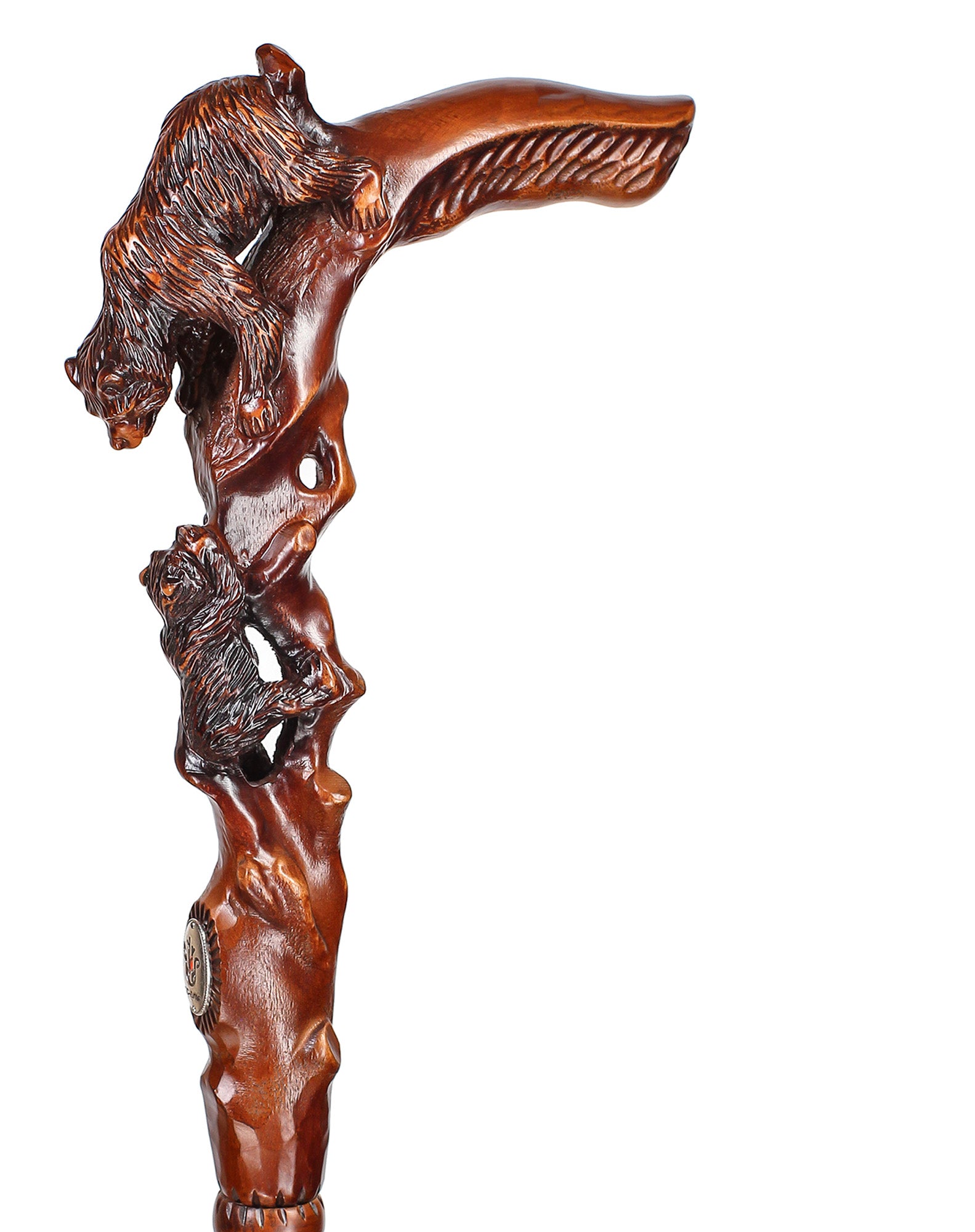 Mama Bear with Baby Bear: Artisan Intricate Hand-Carved Cane