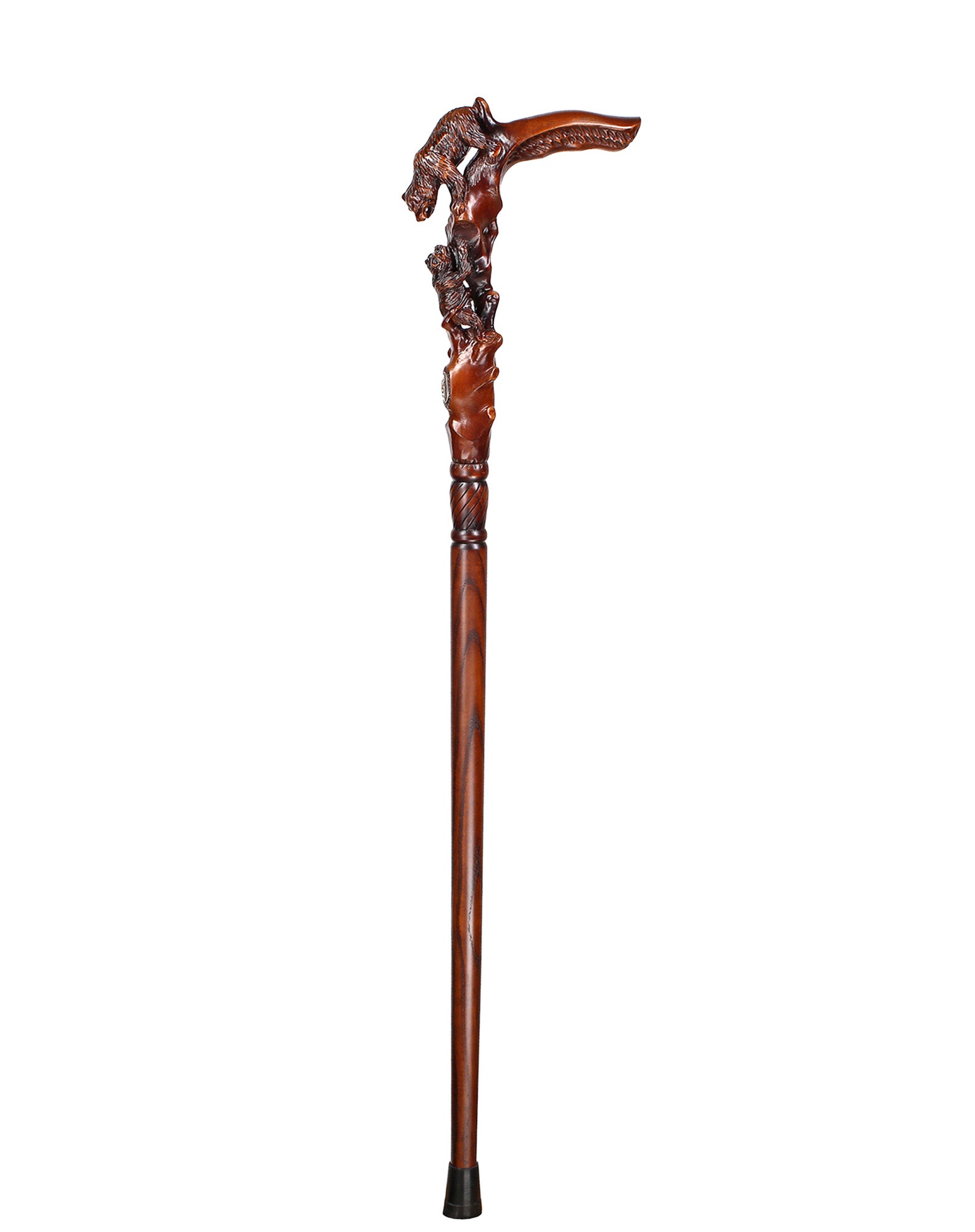 Mama Bear with Baby Bear: Artisan Intricate Hand-Carved Cane