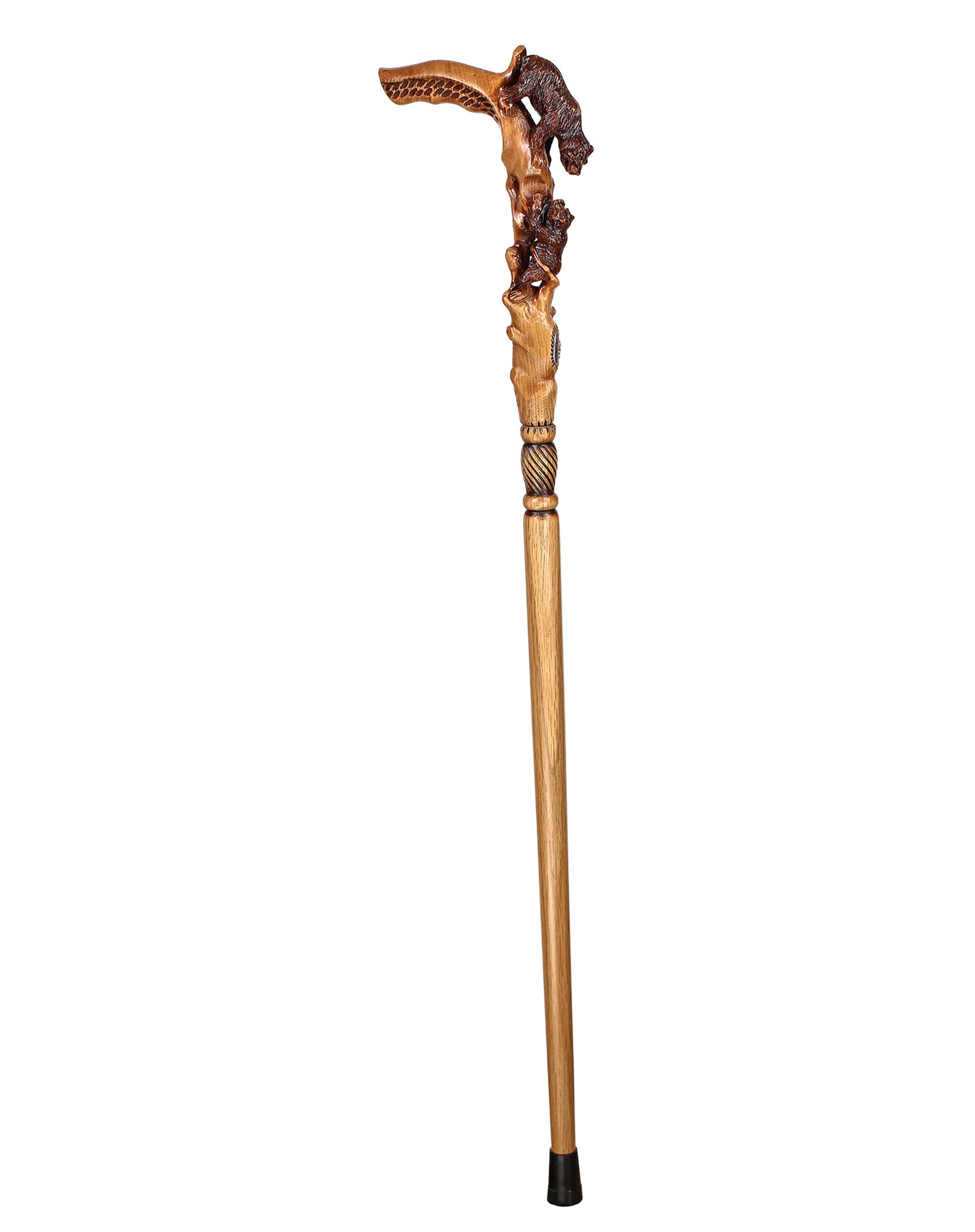 Mama Bear with Baby Bear: Artisan Intricate Hand-Carved Cane