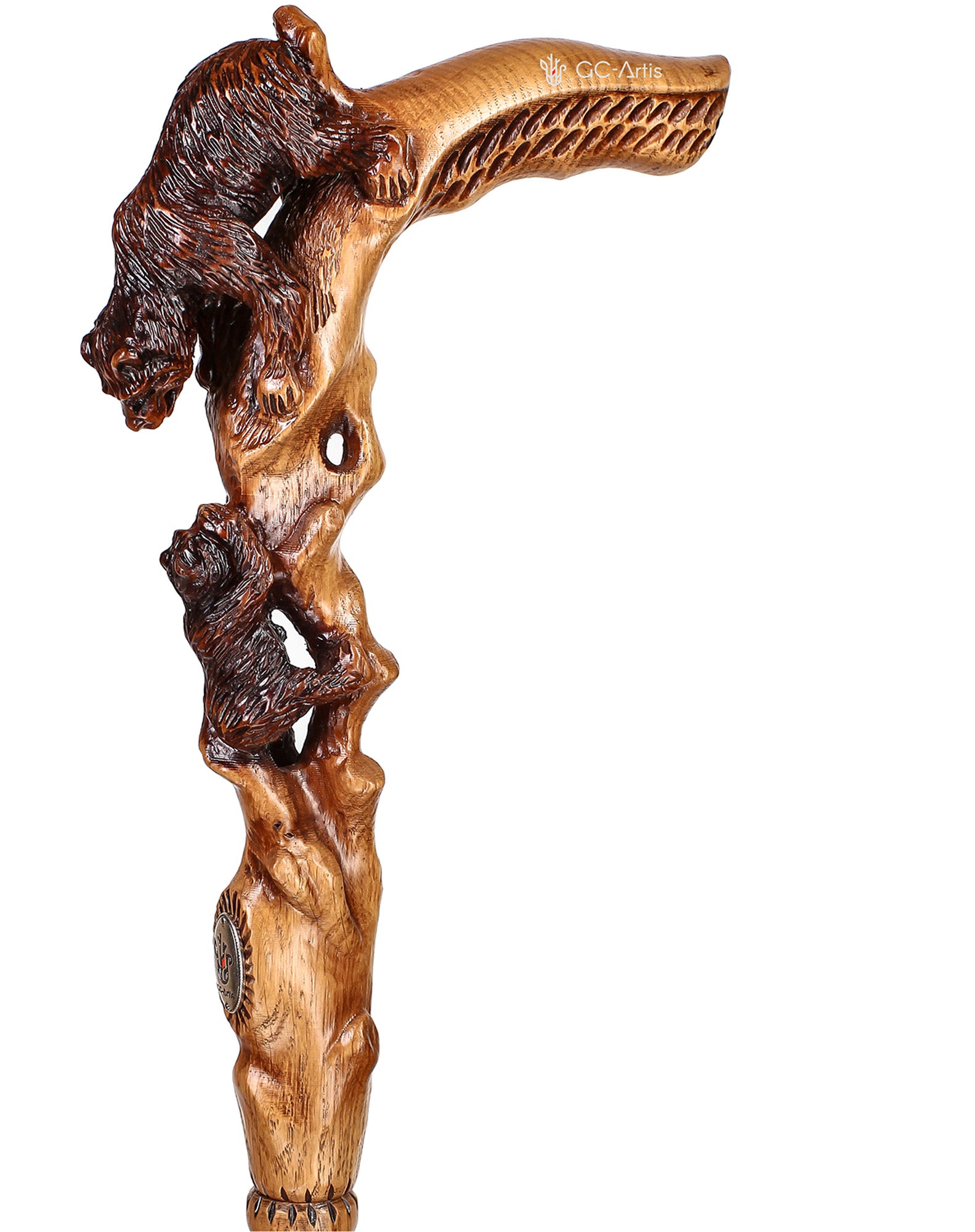 Mama Bear with Baby Bear: Artisan Intricate Hand-Carved Cane