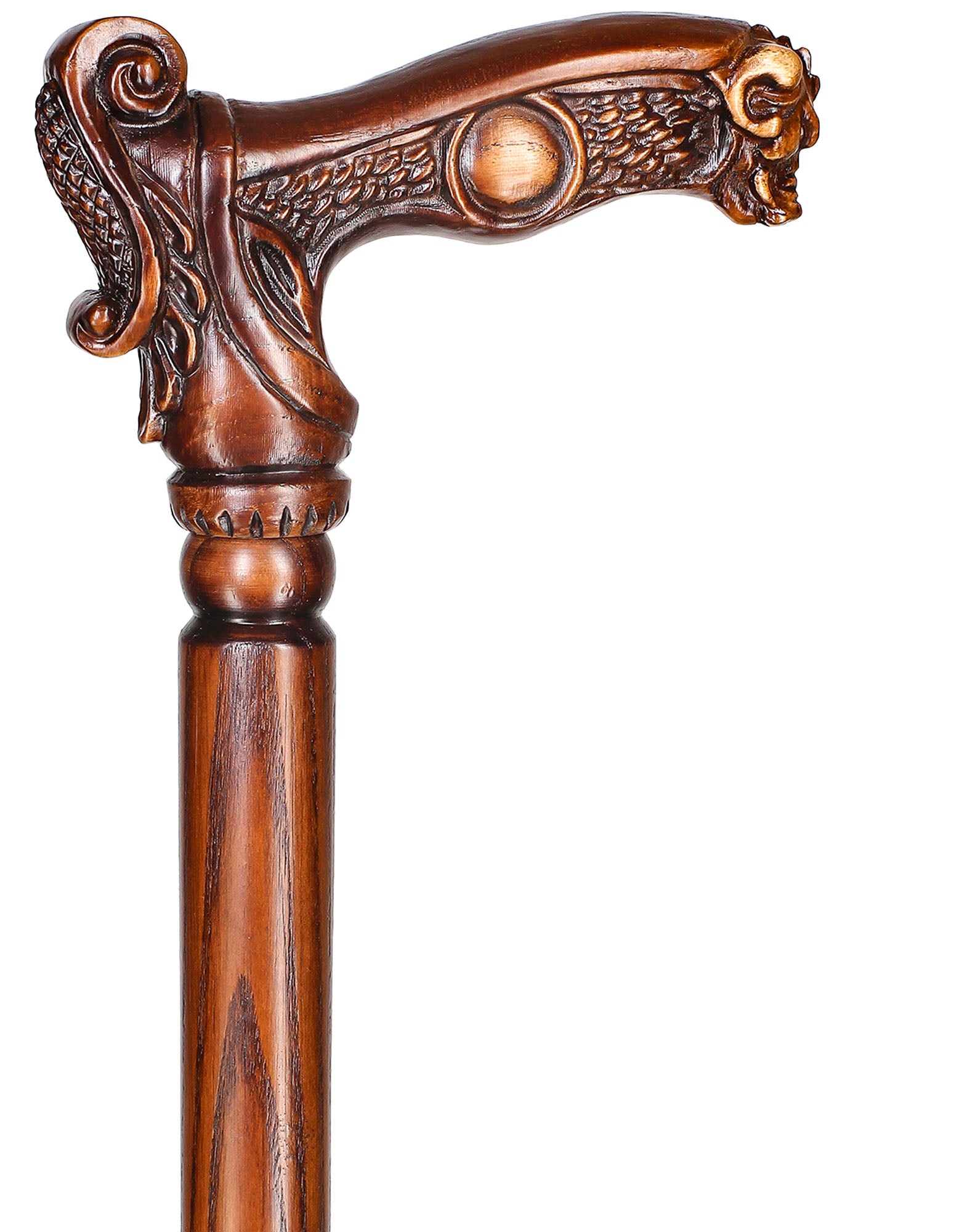 Boar Head: Artisan Intricate Detail Hand-Carved Walking Cane