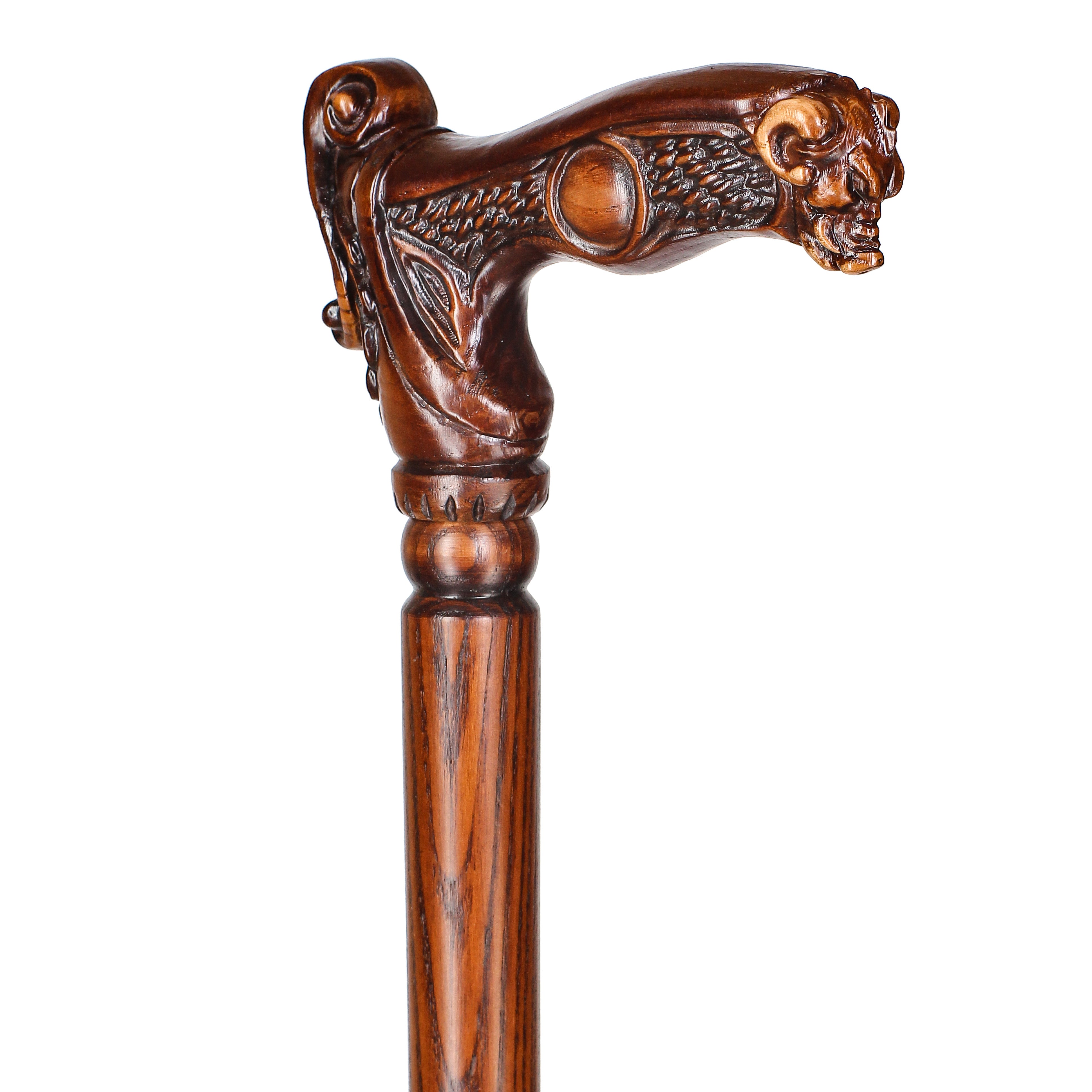 Boar Head: Artisan Intricate Detail Hand-Carved Walking Cane