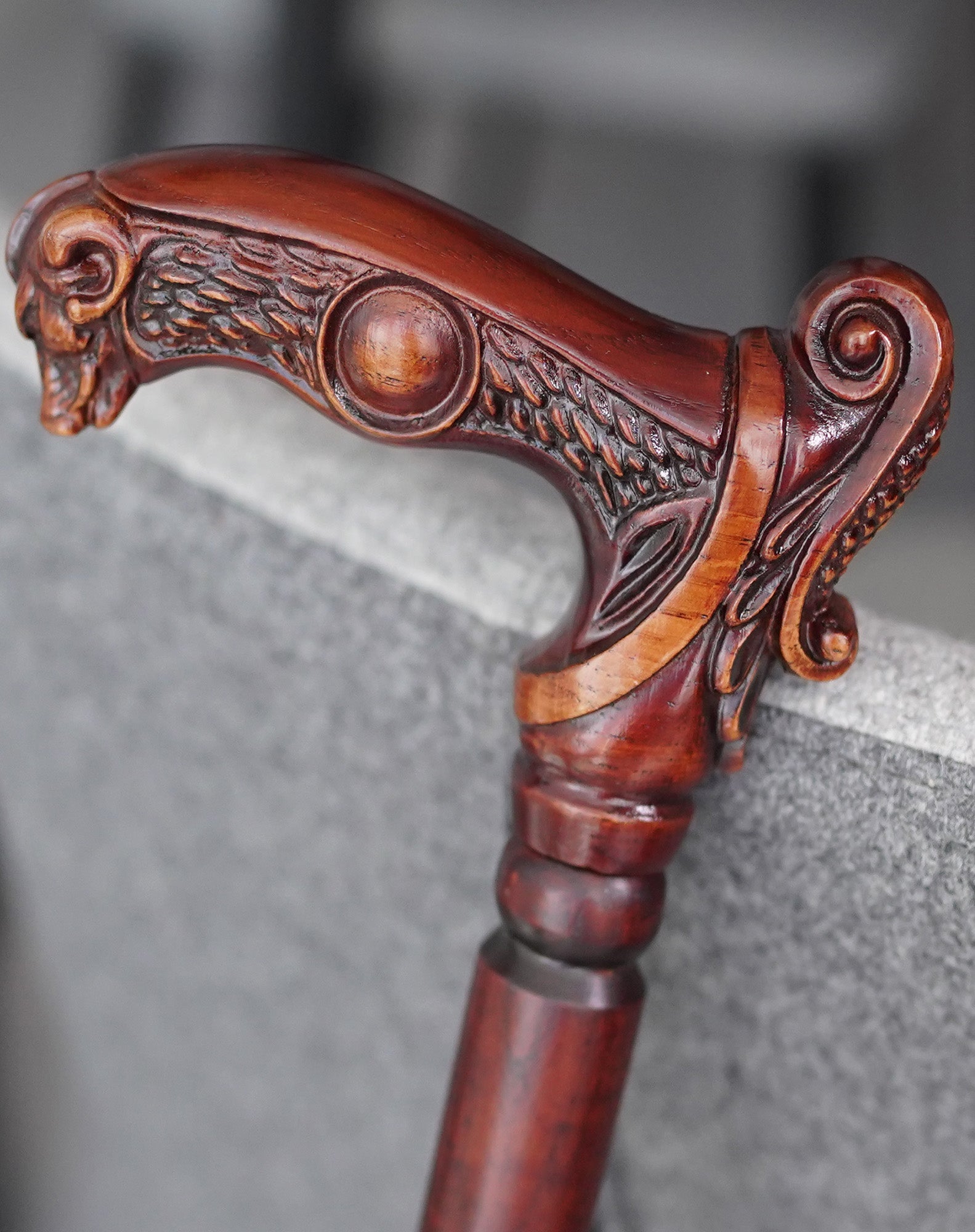 Boar Head: Artisan Intricate Detail Hand-Carved Walking Cane