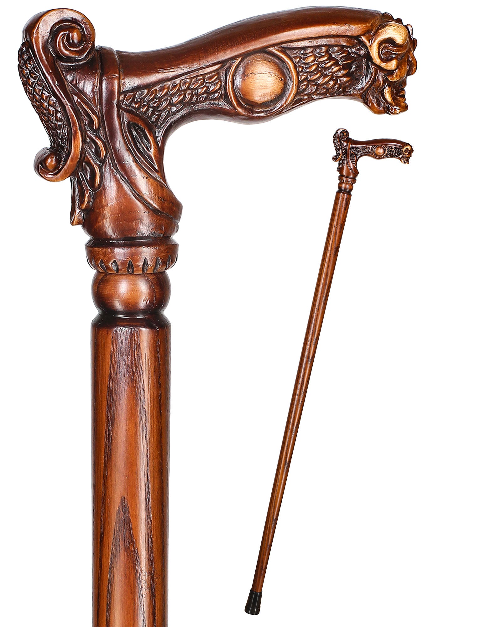 Boar Head: Artisan Intricate Detail Hand-Carved Walking Cane