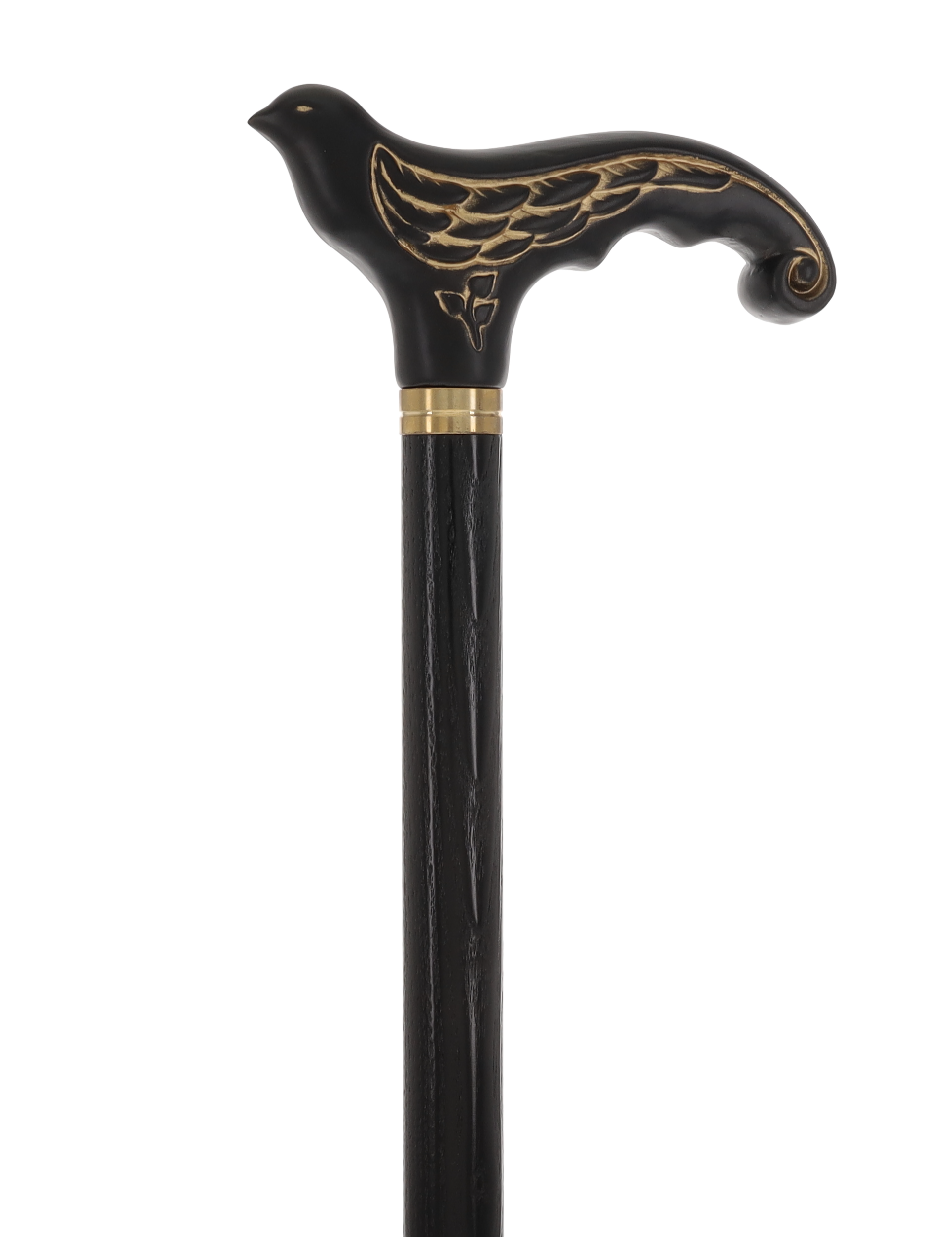 Swallow Bird Black: Artisan Intricate Detail Handcarved Cane