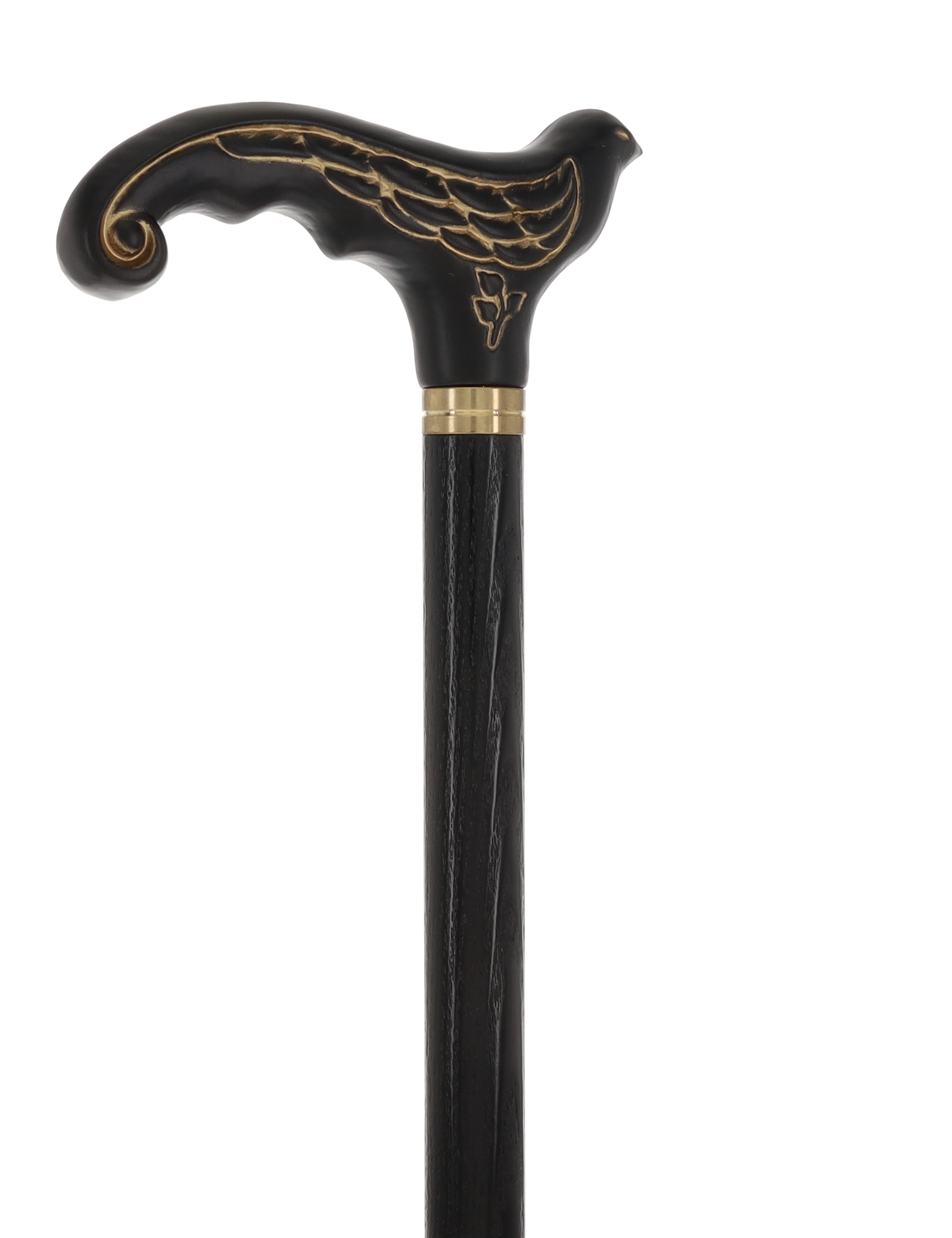 Swallow Bird Black: Artisan Intricate Detail Handcarved Cane