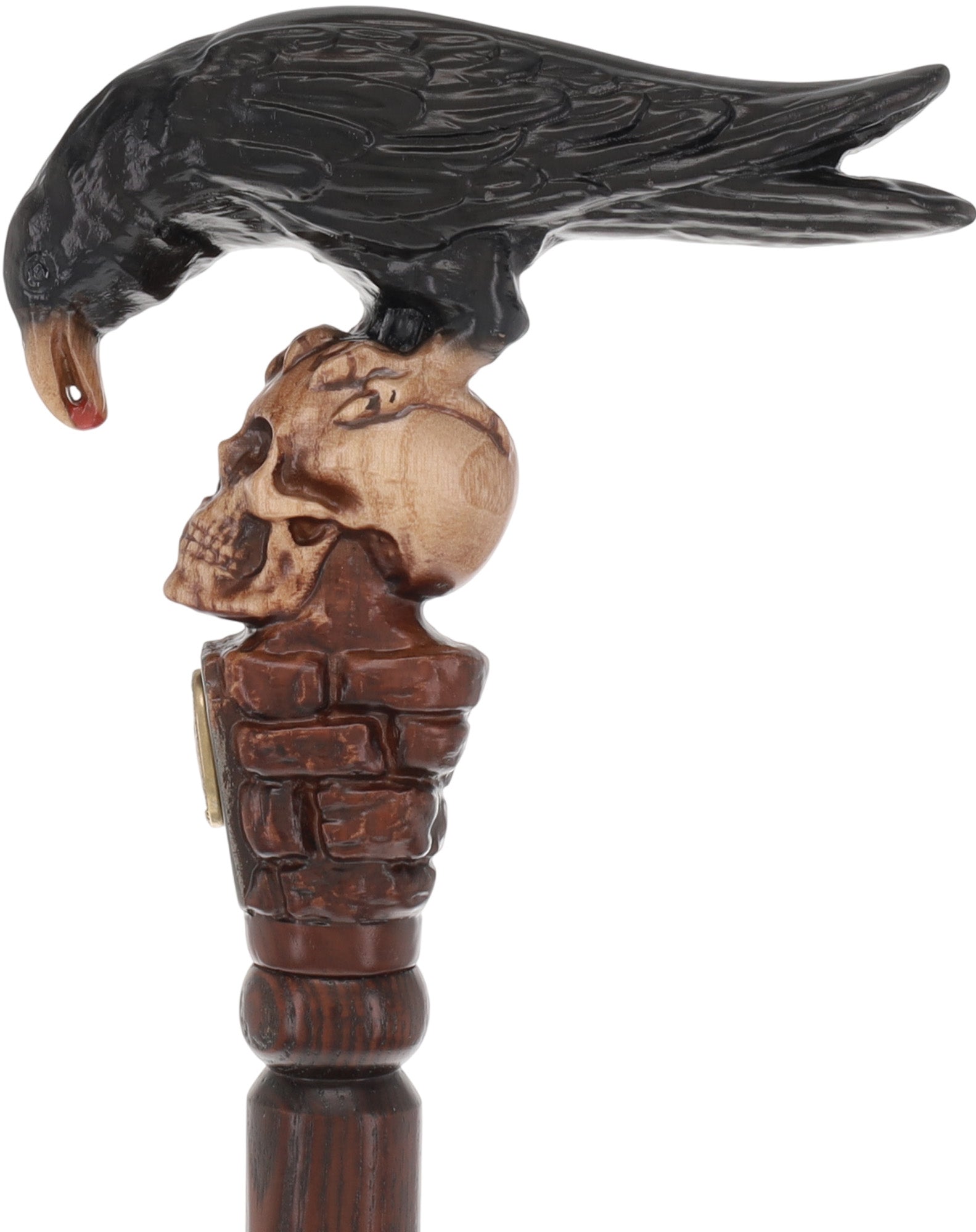 Intricate Handcarved Black Crow & Skull Artisan Cane - Unique