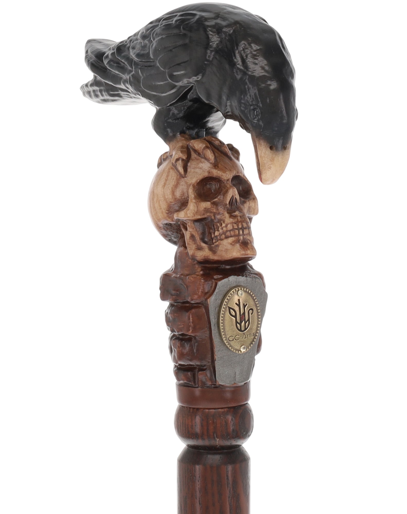 Intricate Handcarved Black Crow & Skull Artisan Cane - Unique