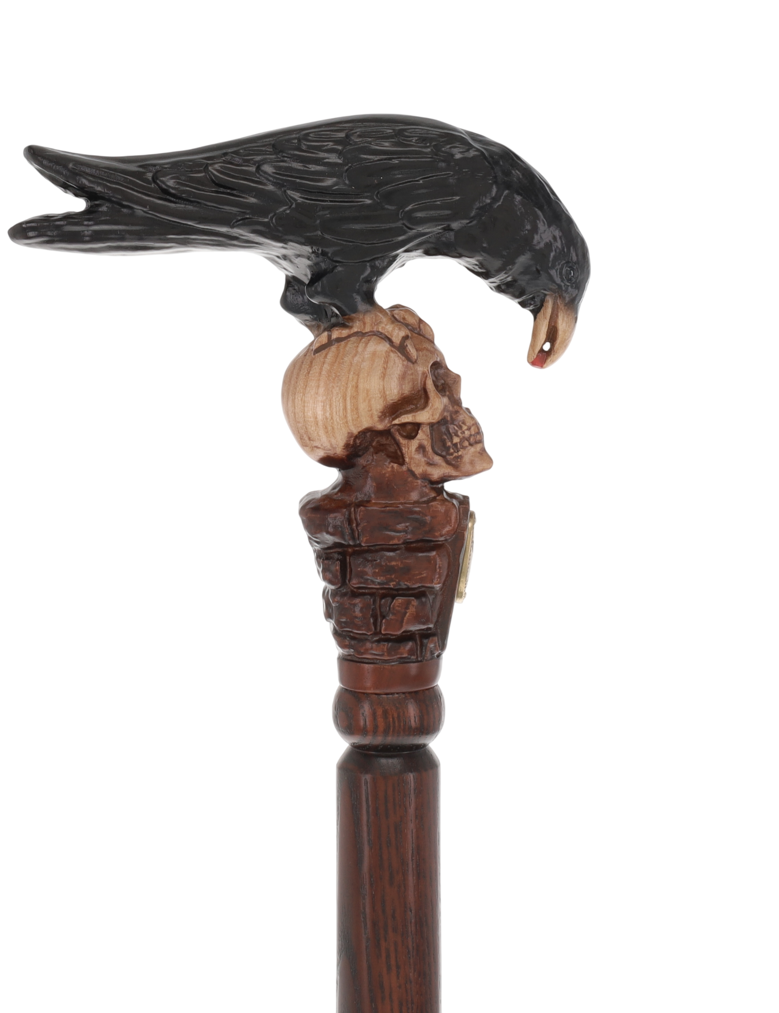 Intricate Handcarved Black Crow & Skull Artisan Cane - Unique