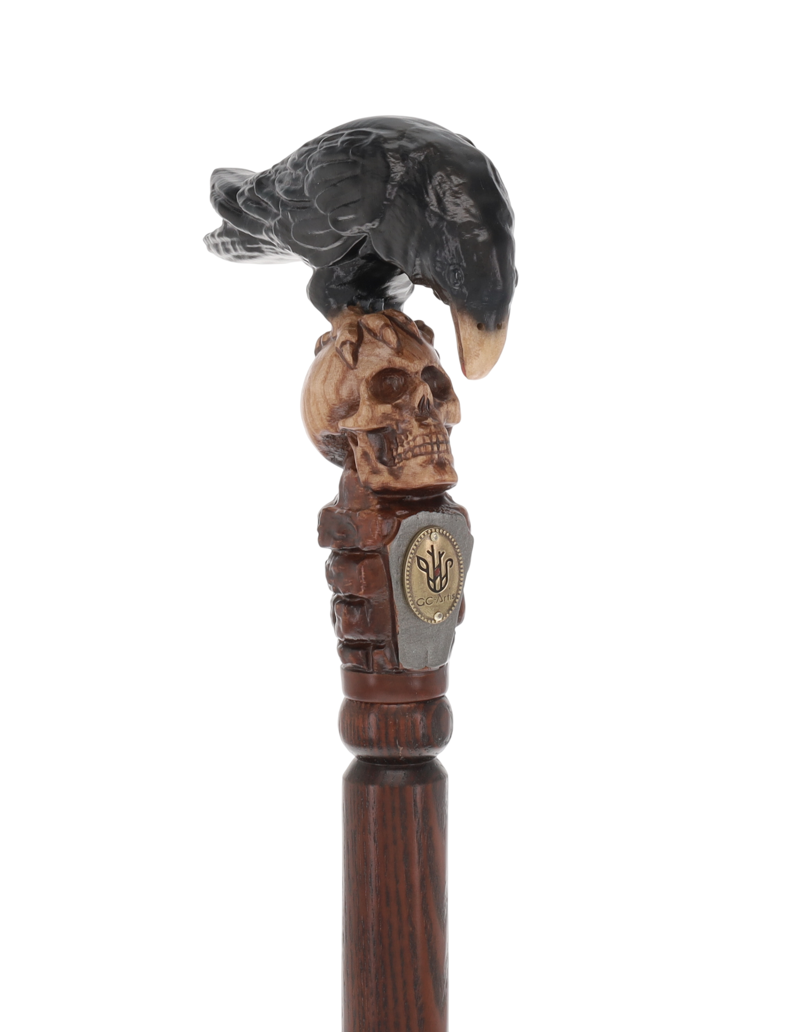 Intricate Handcarved Black Crow & Skull Artisan Cane - Unique