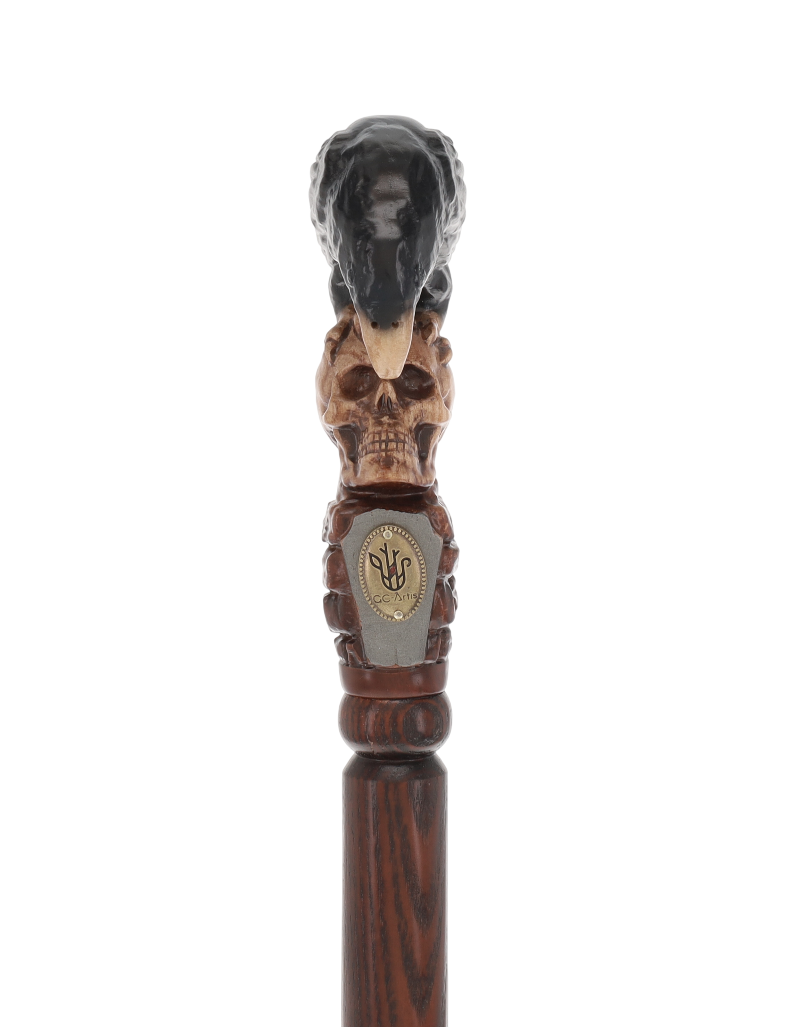 Intricate Handcarved Black Crow & Skull Artisan Cane - Unique