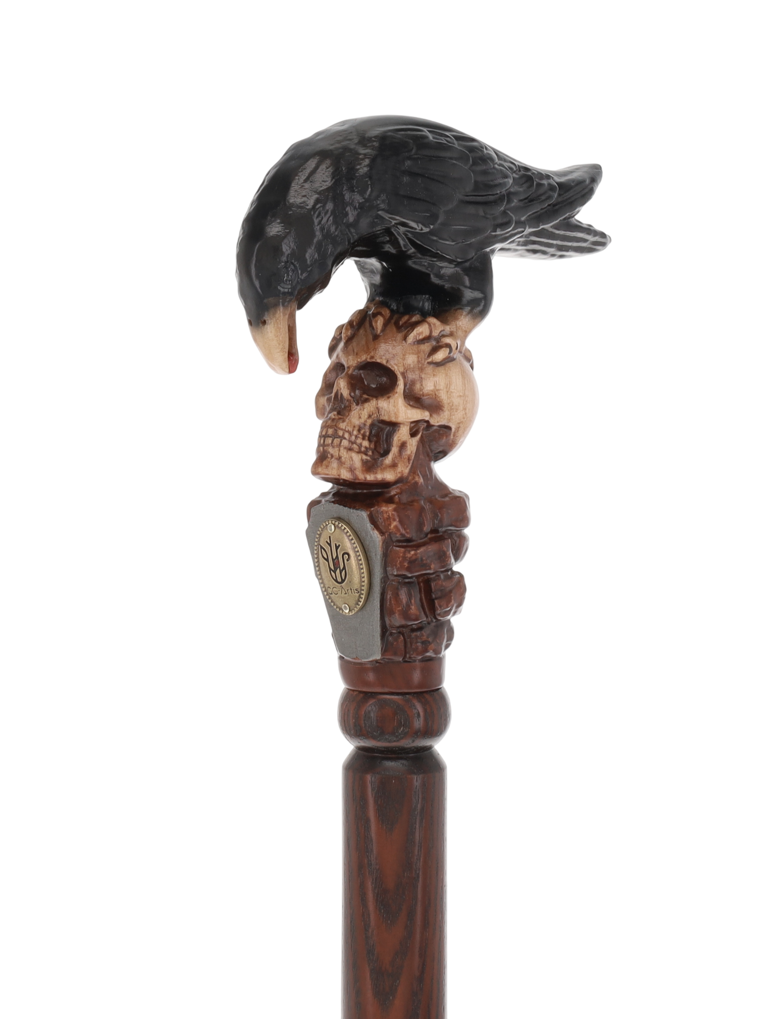 Intricate Handcarved Black Crow & Skull Artisan Cane - Unique
