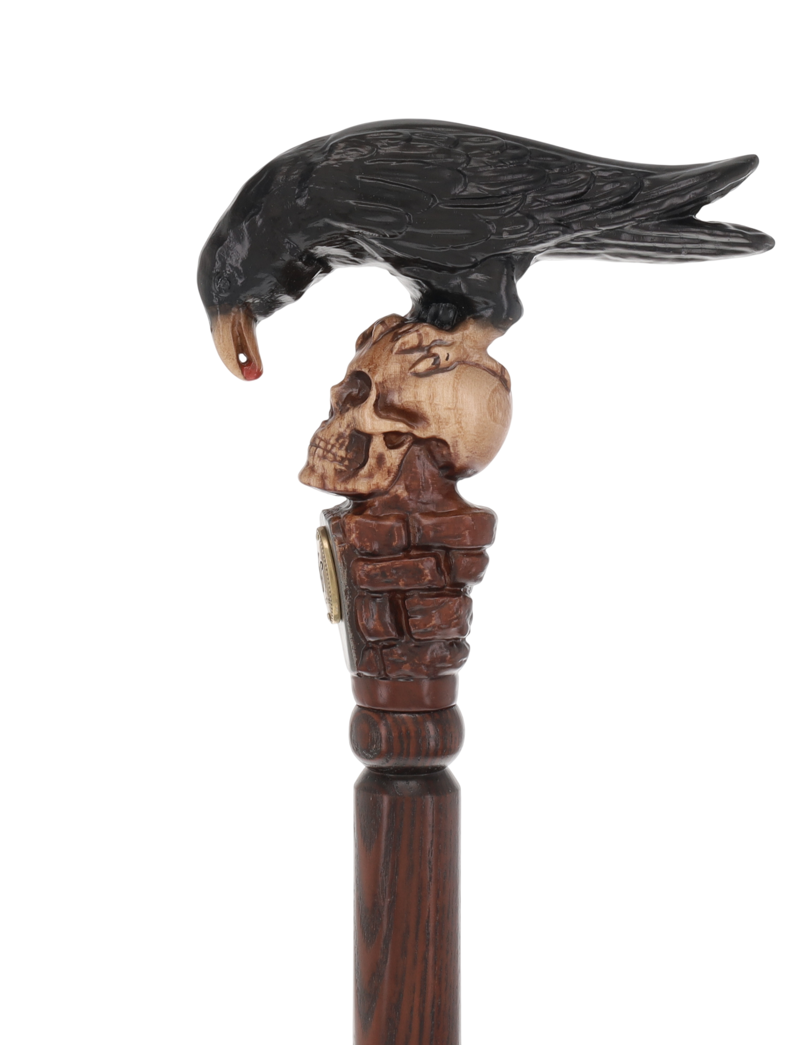 Intricate Handcarved Black Crow & Skull Artisan Cane - Unique