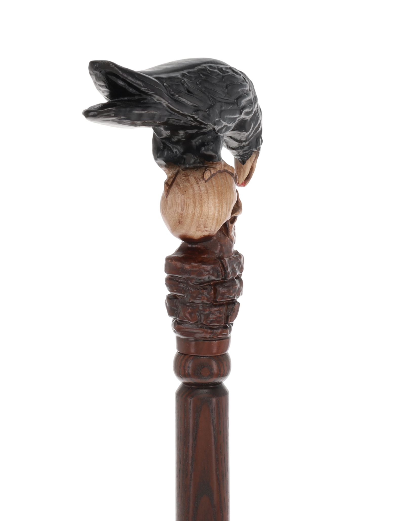 Intricate Handcarved Black Crow & Skull Artisan Cane - Unique