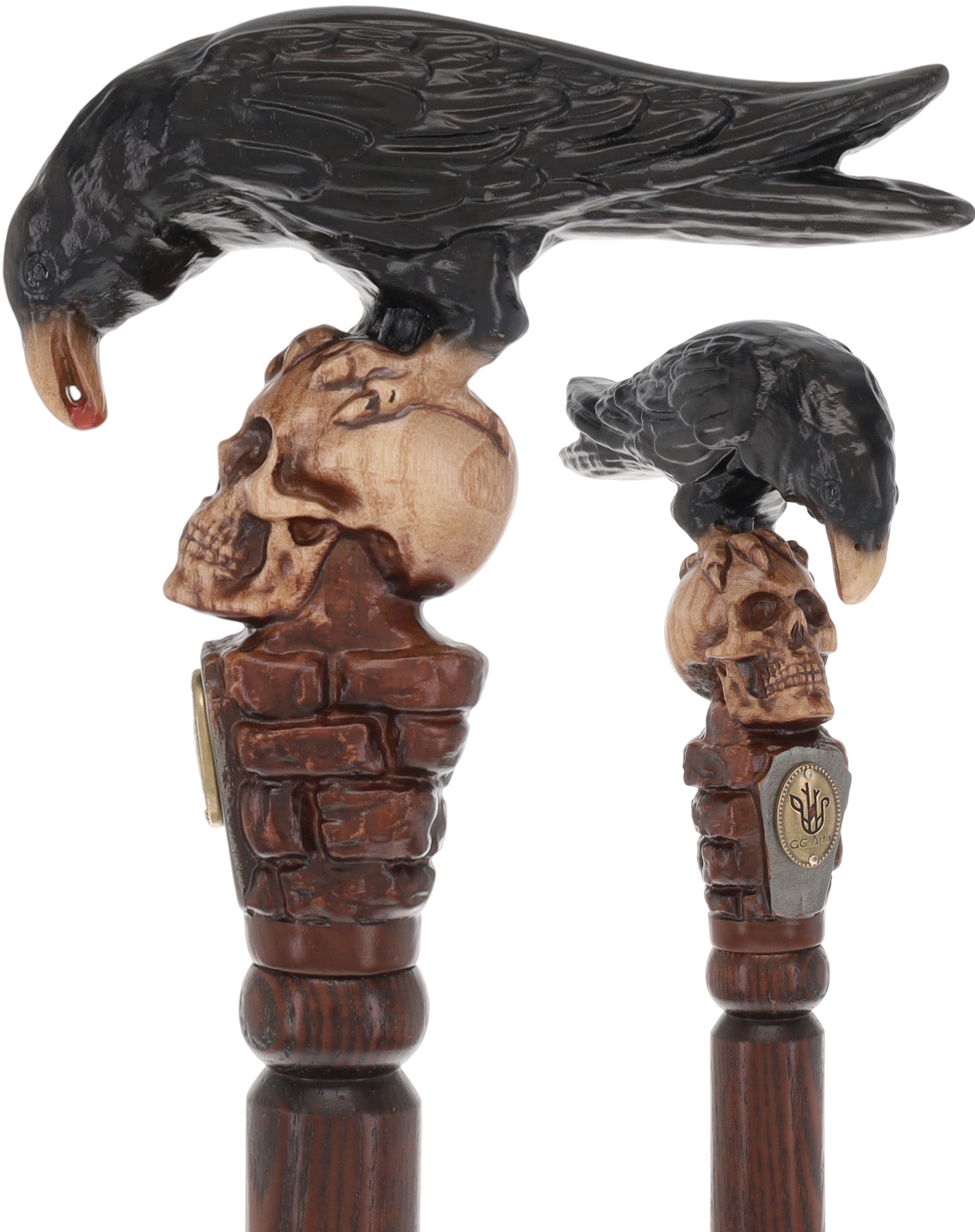 Intricate Handcarved Black Crow & Skull Artisan Cane - Unique