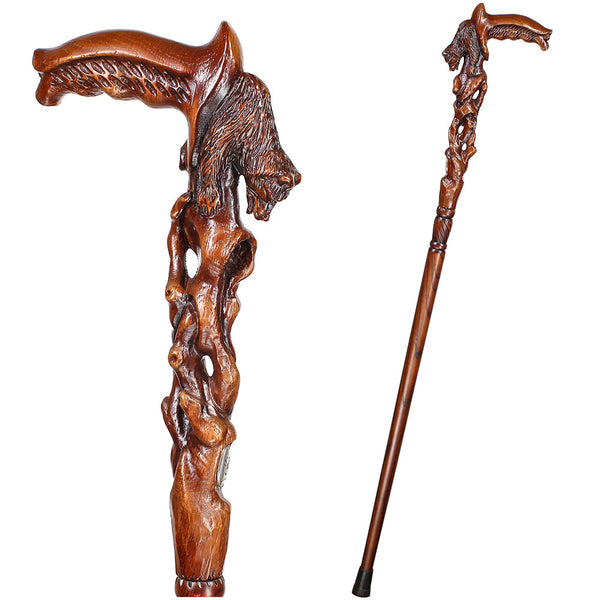 Scratch and Dent Awakening Bear (dark) Artisan Intricate Handcarved Cane V2409