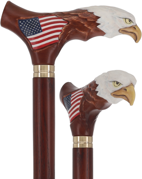 USA Bald Eagle Patriotic Handcarved Cane - Dark Wood (ash)