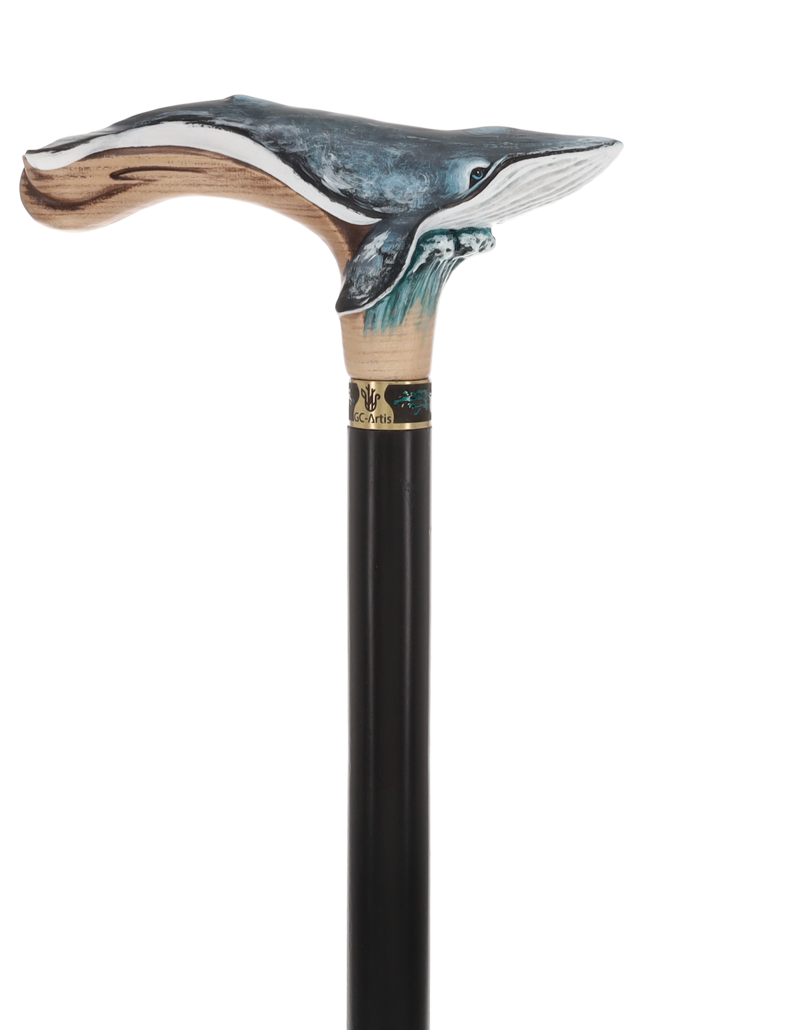 Masterpiece Hand-Carved Blue Whale Painted Walking Cane
