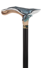 Masterpiece Hand-Carved Blue Whale Painted Walking Cane