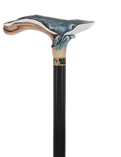 Masterpiece Hand-Carved Blue Whale Painted Walking Cane