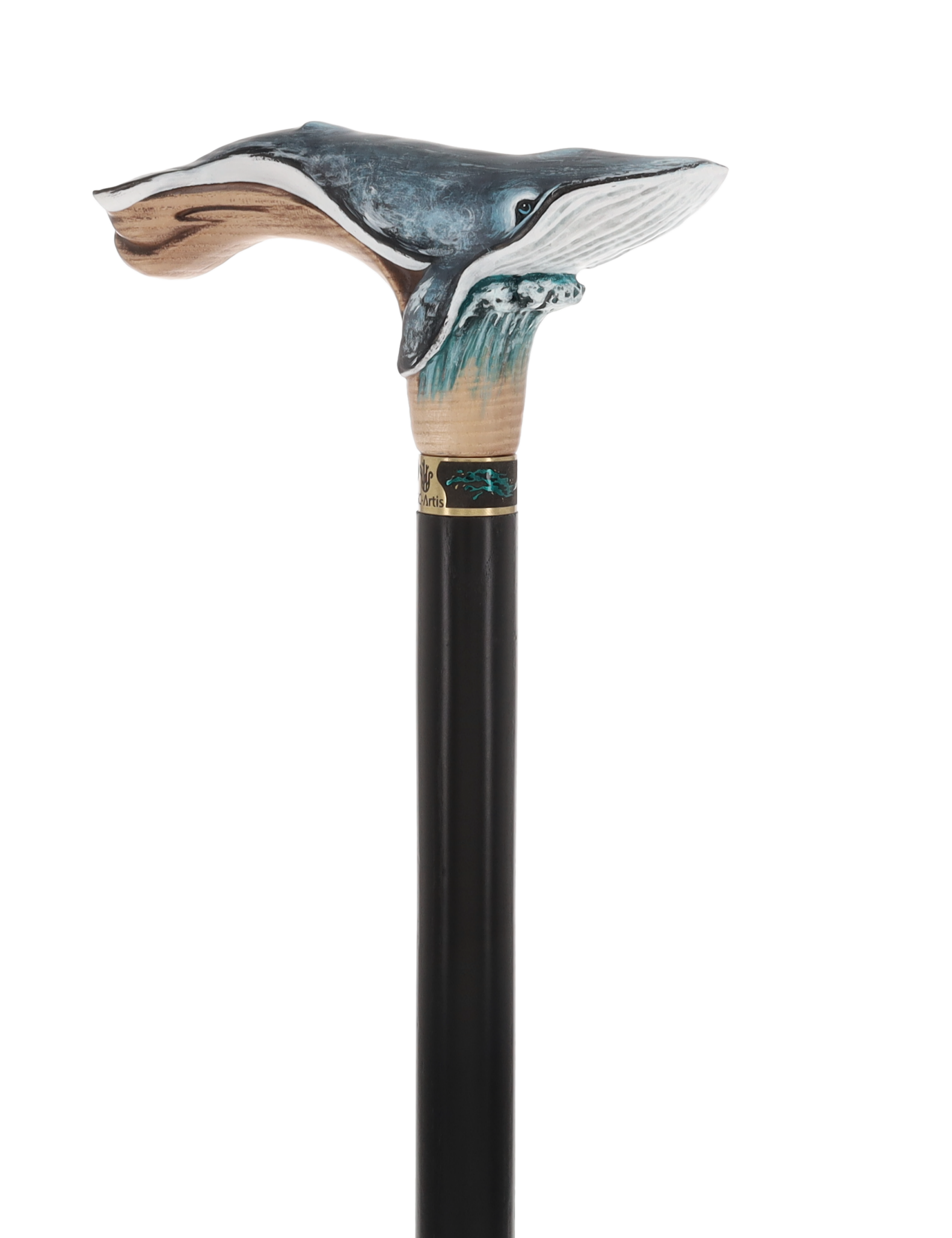 Masterpiece Hand-Carved Blue Whale Painted Walking Cane