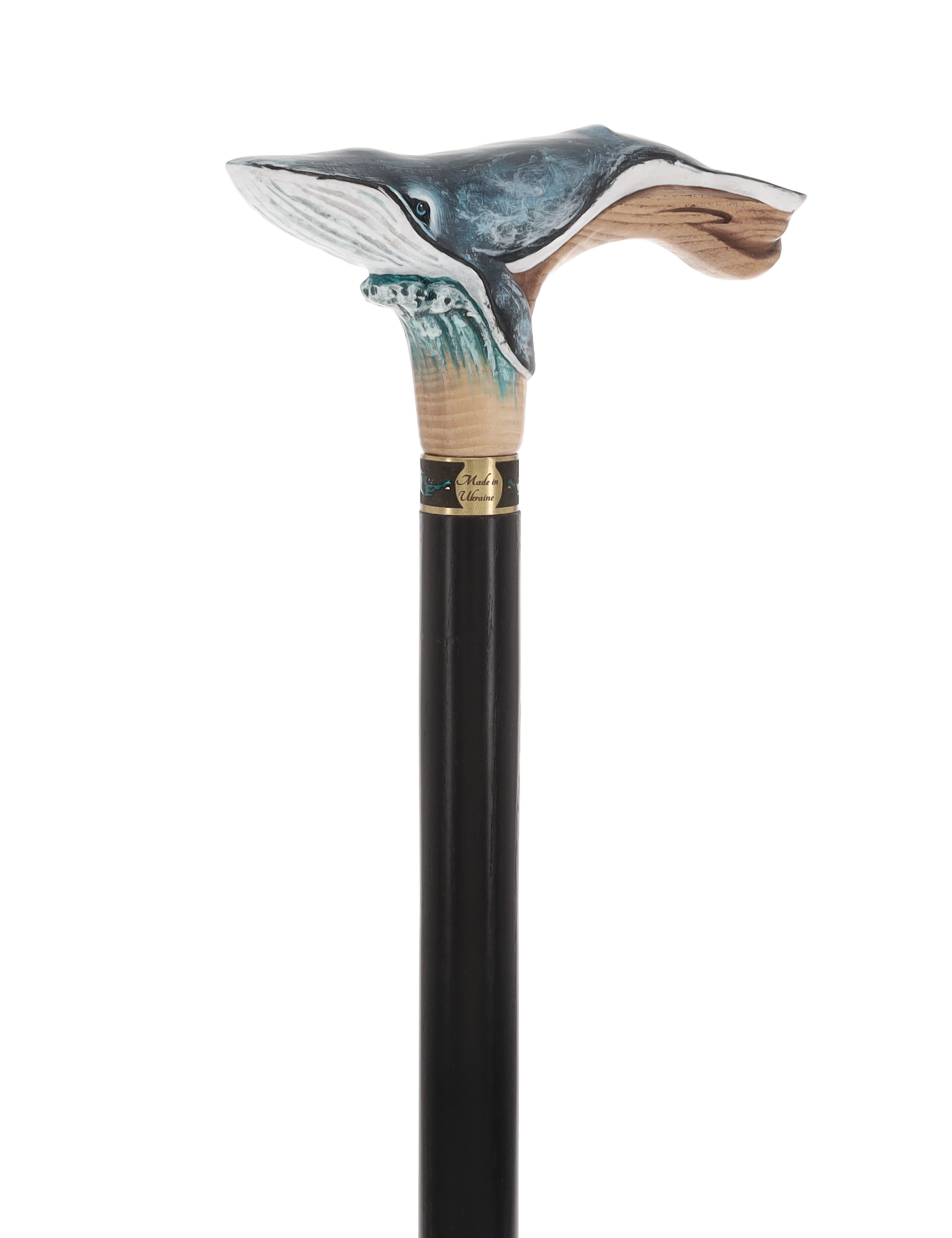 Masterpiece Hand-Carved Blue Whale Painted Walking Cane